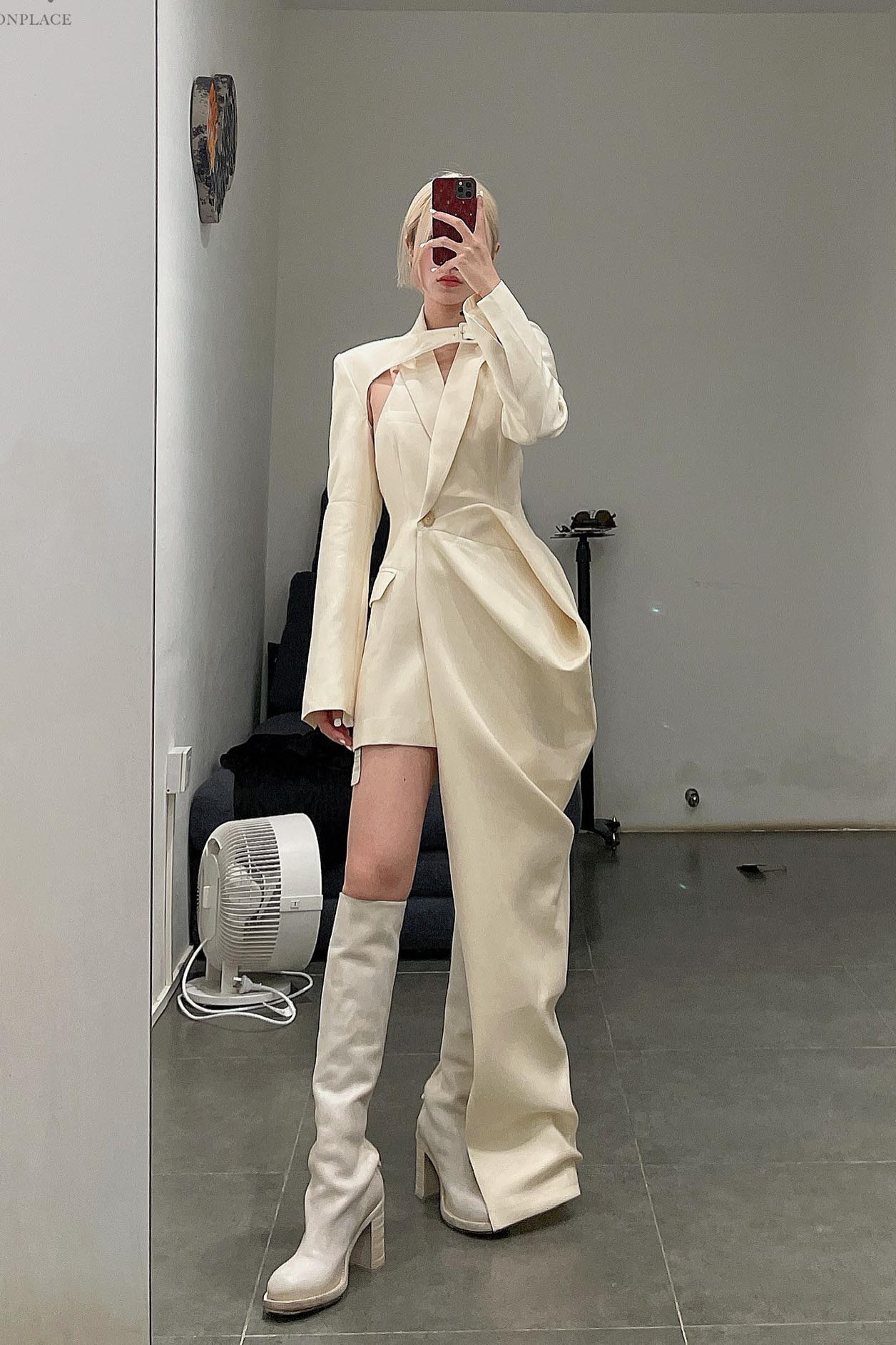 OUDE WAAG silk drape asymmetric vest OW-22AW-JK06 off-white - Image 18