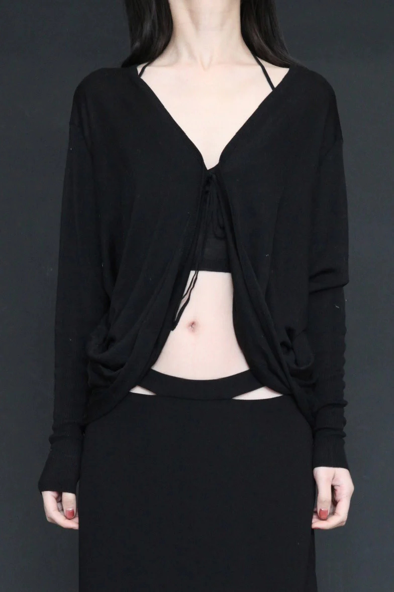 OUDE WAAG silk draped knitted cardigan OW-24SS-KT05 black