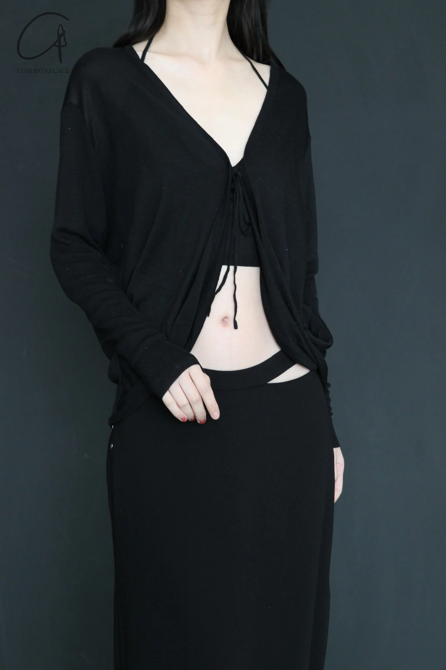 OUDE WAAG silk draped knitted cardigan OW-24SS-KT05 black - Image 2