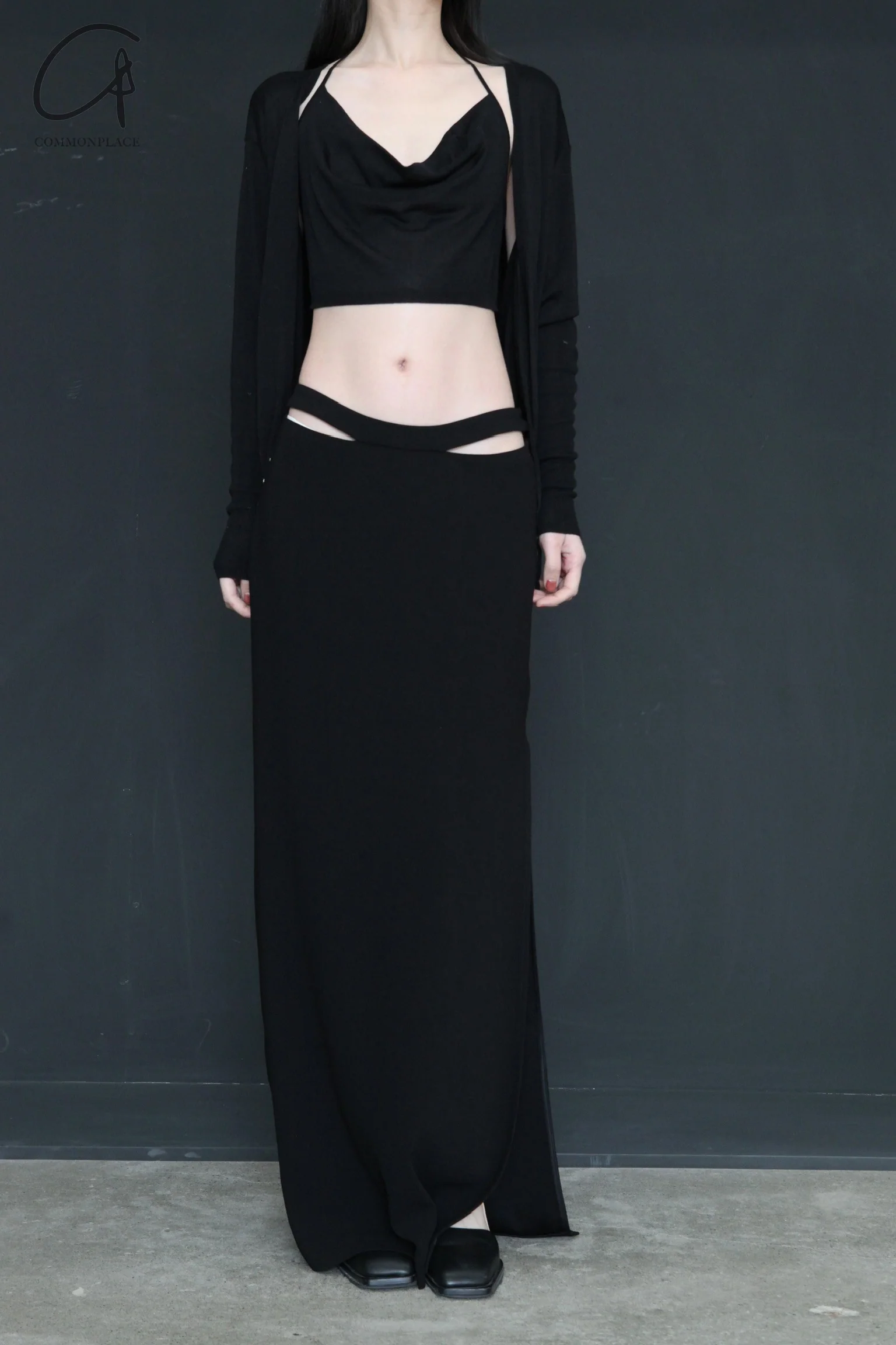 OUDE WAAG silk draped knitted cardigan OW-24SS-KT05 black - Image 5