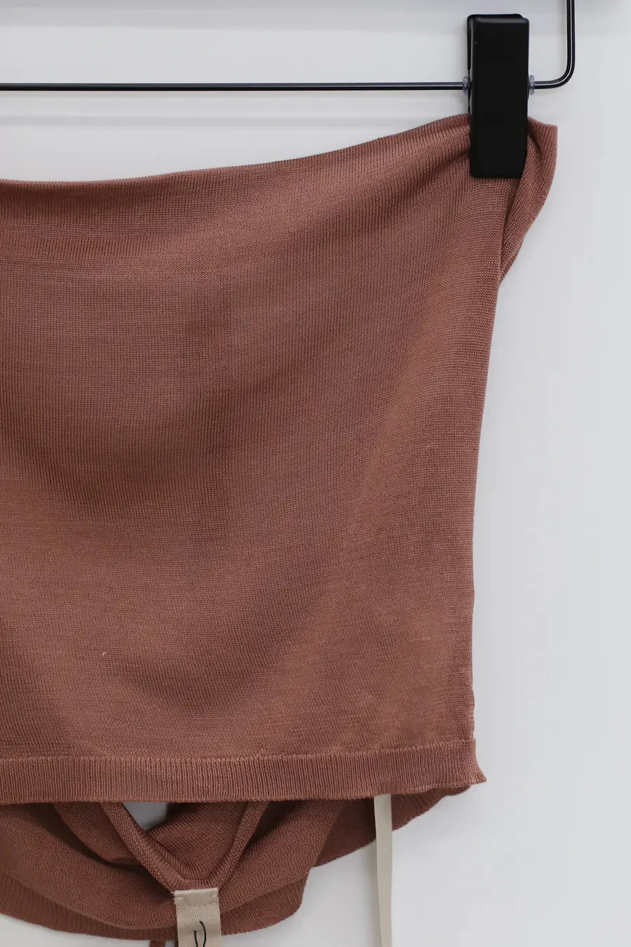 OUDE WAAG silk swing collar lace-up knitted top OW-24SS-KT06 pink brown - Image 8