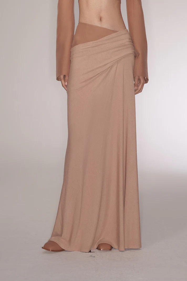 OUDE WAAG silk wool draped patchwork skirt OW-23AW-SK01 lotus root pink