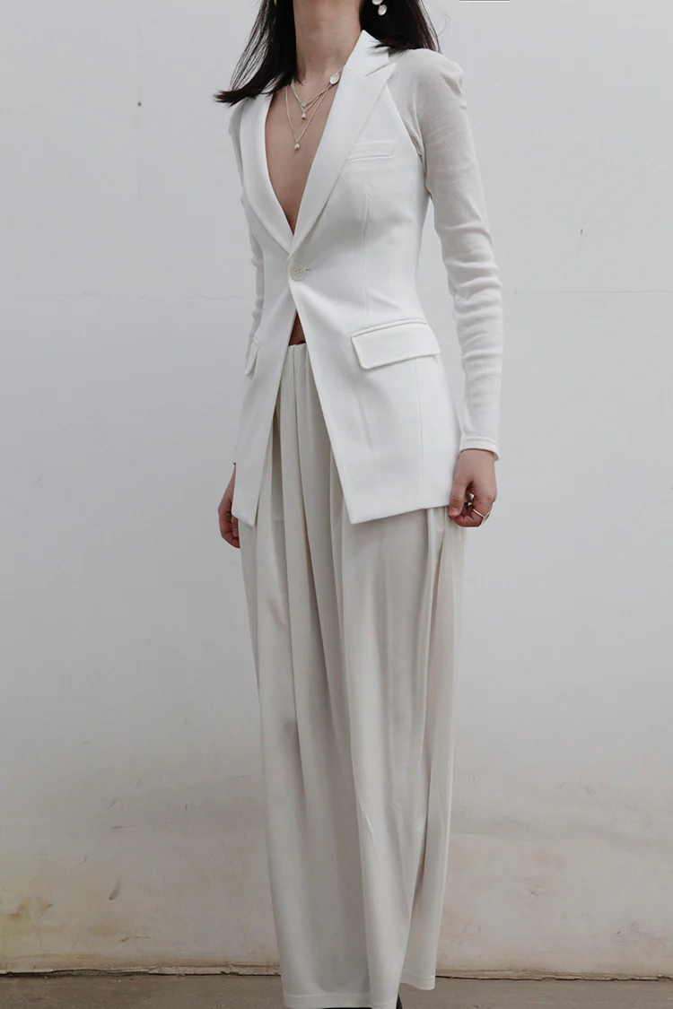 OUDE WAAG Slim Fit Backless Blazer OW-22SS-JK07 White - Image 7