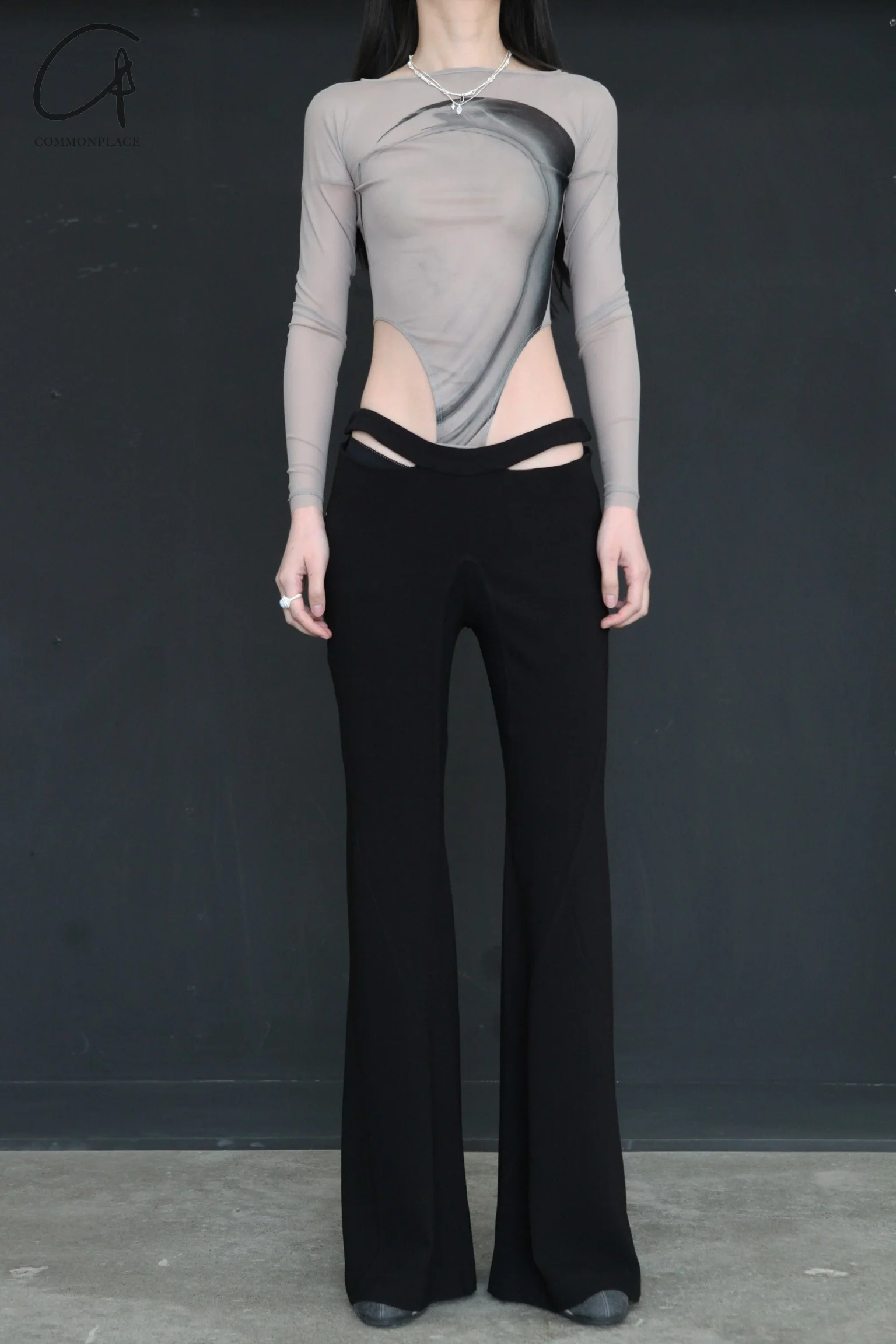 OUDE WAAG slim structure bell-bottom pants OW-24SS-PT02 black - Image 10