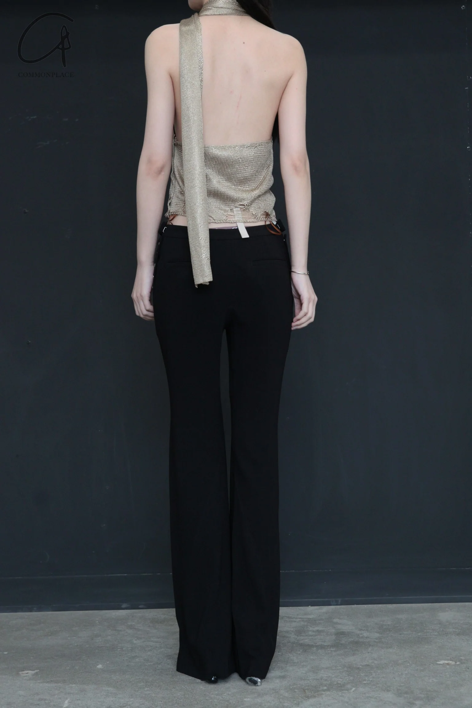 OUDE WAAG slim structure bell-bottom pants OW-24SS-PT02 black - Image 9