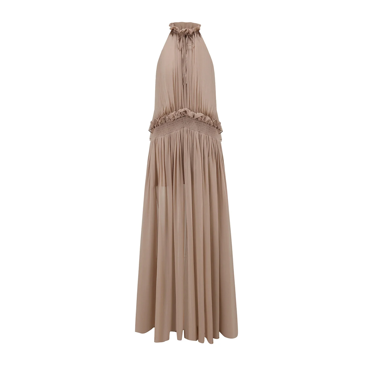 OUDE WAAG Spring/Summer 2026 Chiffon Ruffled Print Dress OW-OW-26SS-DS19-BWF PK230 Misty Pink - Image 5