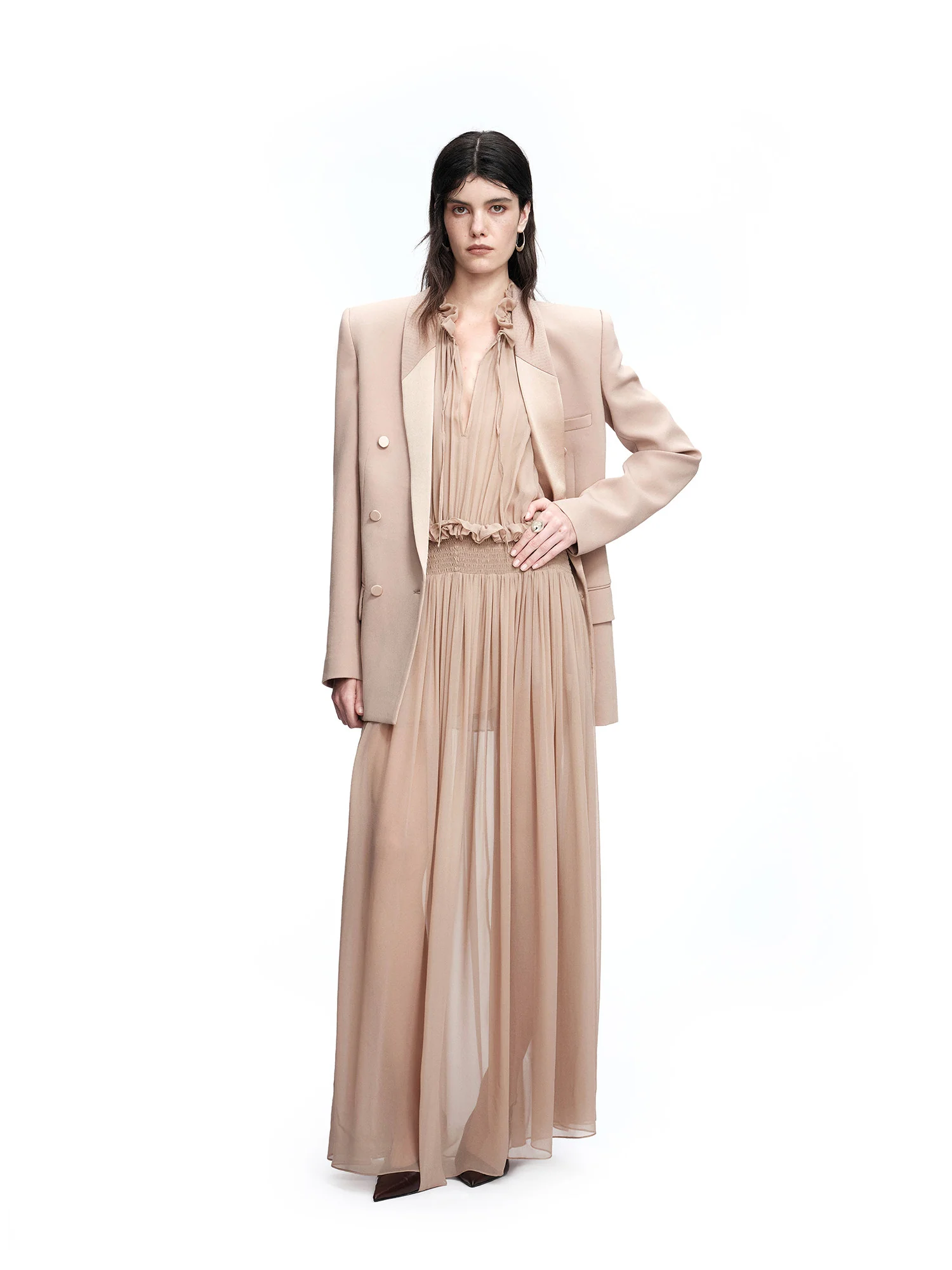 OUDE WAAG Spring/Summer 2026 Chiffon Ruffled Print Dress OW-OW-26SS-DS19-BWF PK230 Misty Pink - Image 6