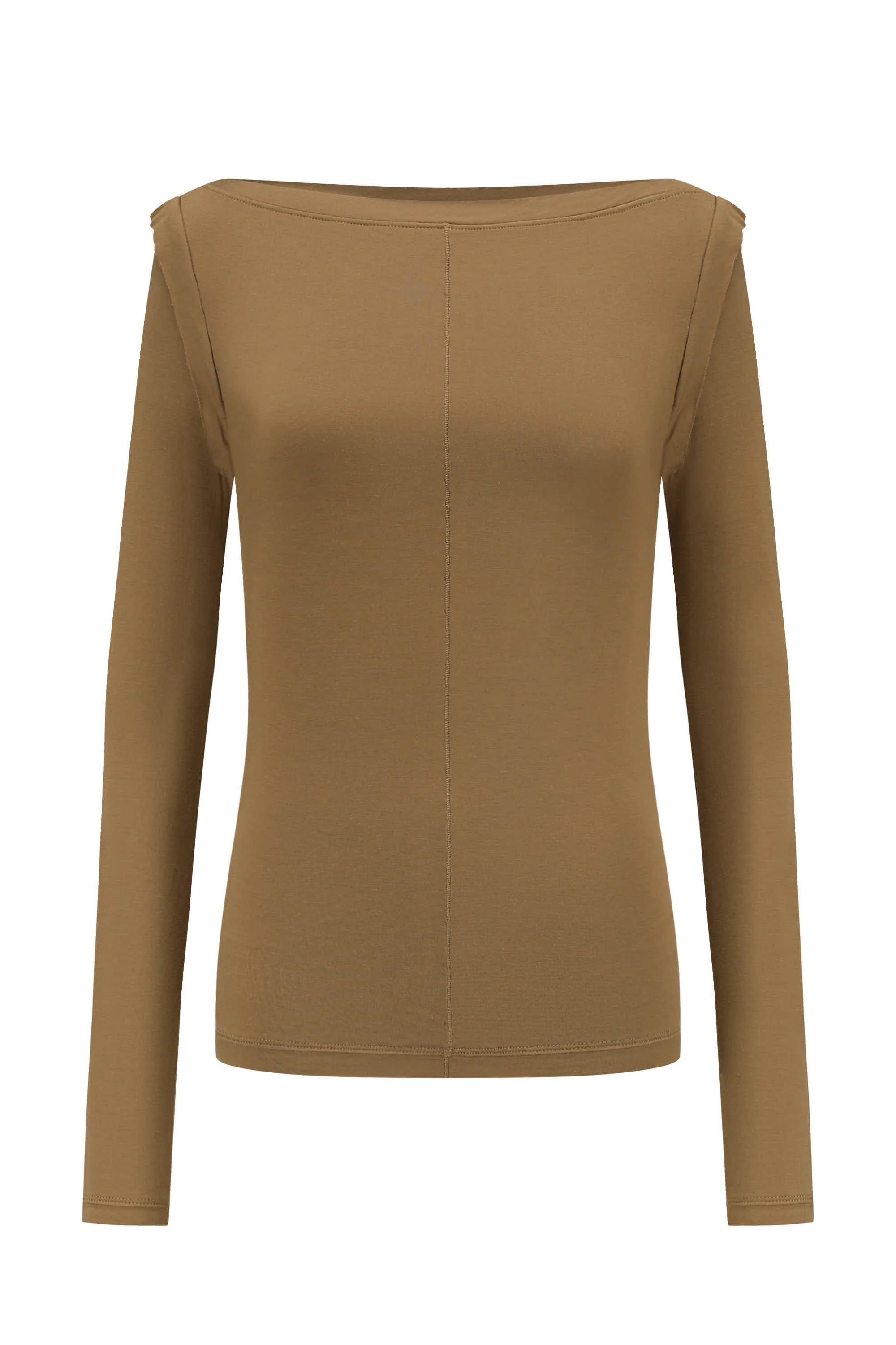 OUDE WAAG Spring/Summer 2026 Off-Shoulder Long-Sleeve Top OW-OW-26SS-TP17B1YE420-KQ YE420 Khaki