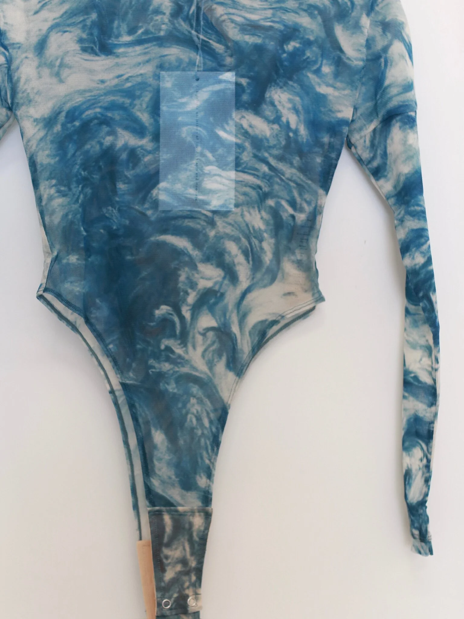 OUDE WAAG Spring/Summer 2026 Off-Shoulder Mesh Printed Jumpsuit OW-OW-26SS-BD05-LBYH BU061 BLUE/WHITE PRINT - Image 3
