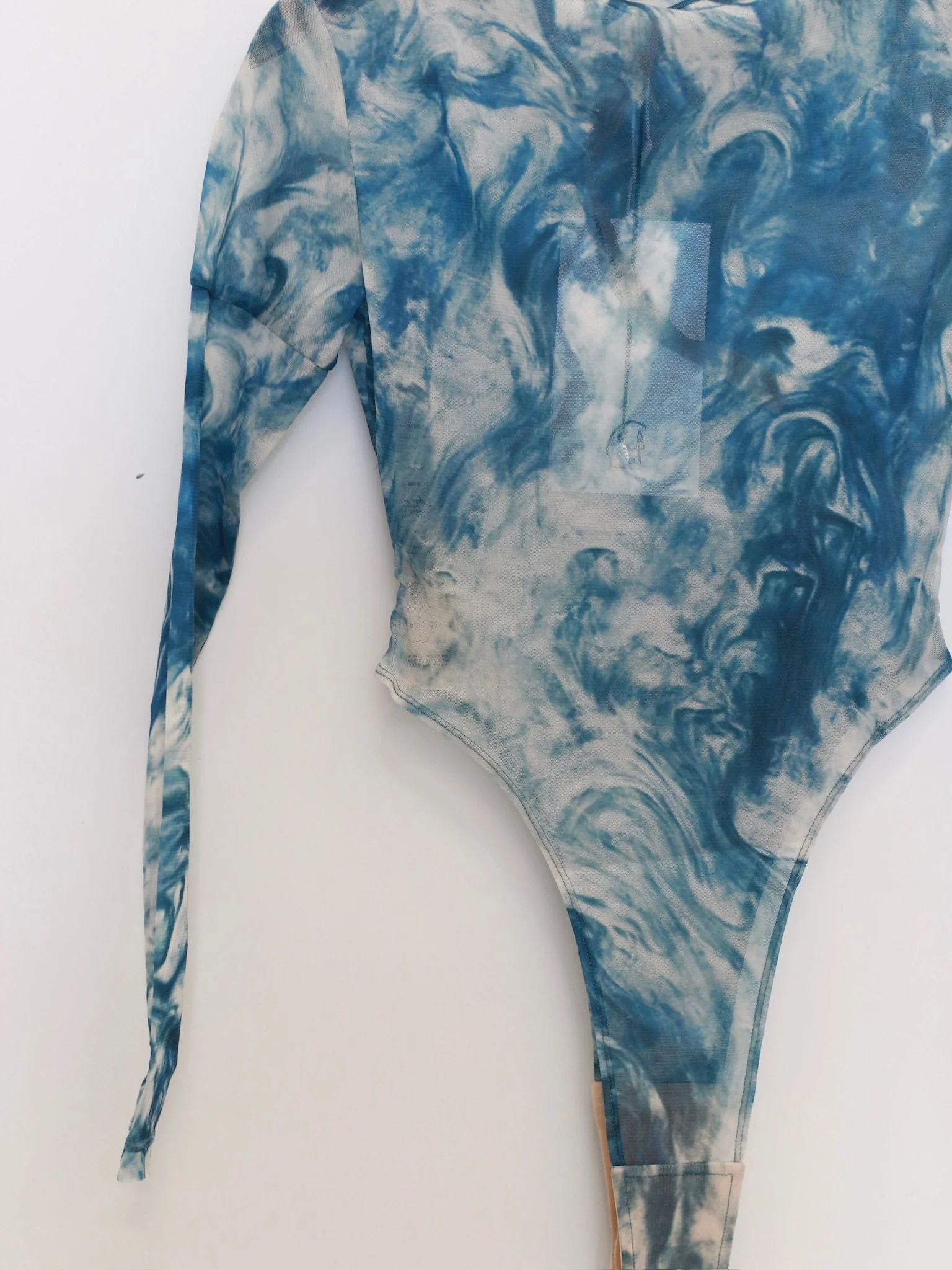 OUDE WAAG Spring/Summer 2026 Off-Shoulder Mesh Printed Jumpsuit OW-OW-26SS-BD05-LBYH BU061 BLUE/WHITE PRINT - Image 4