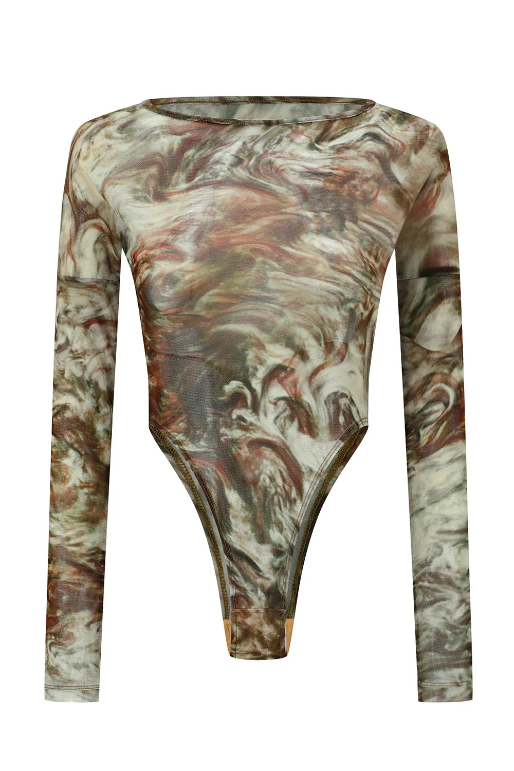 OUDE WAAG Spring/Summer 2026 Off-Shoulder Mesh Printed Jumpsuit OW-OW-26SS-BD05-LZYH GR054 GREEN/BROWNPRINT