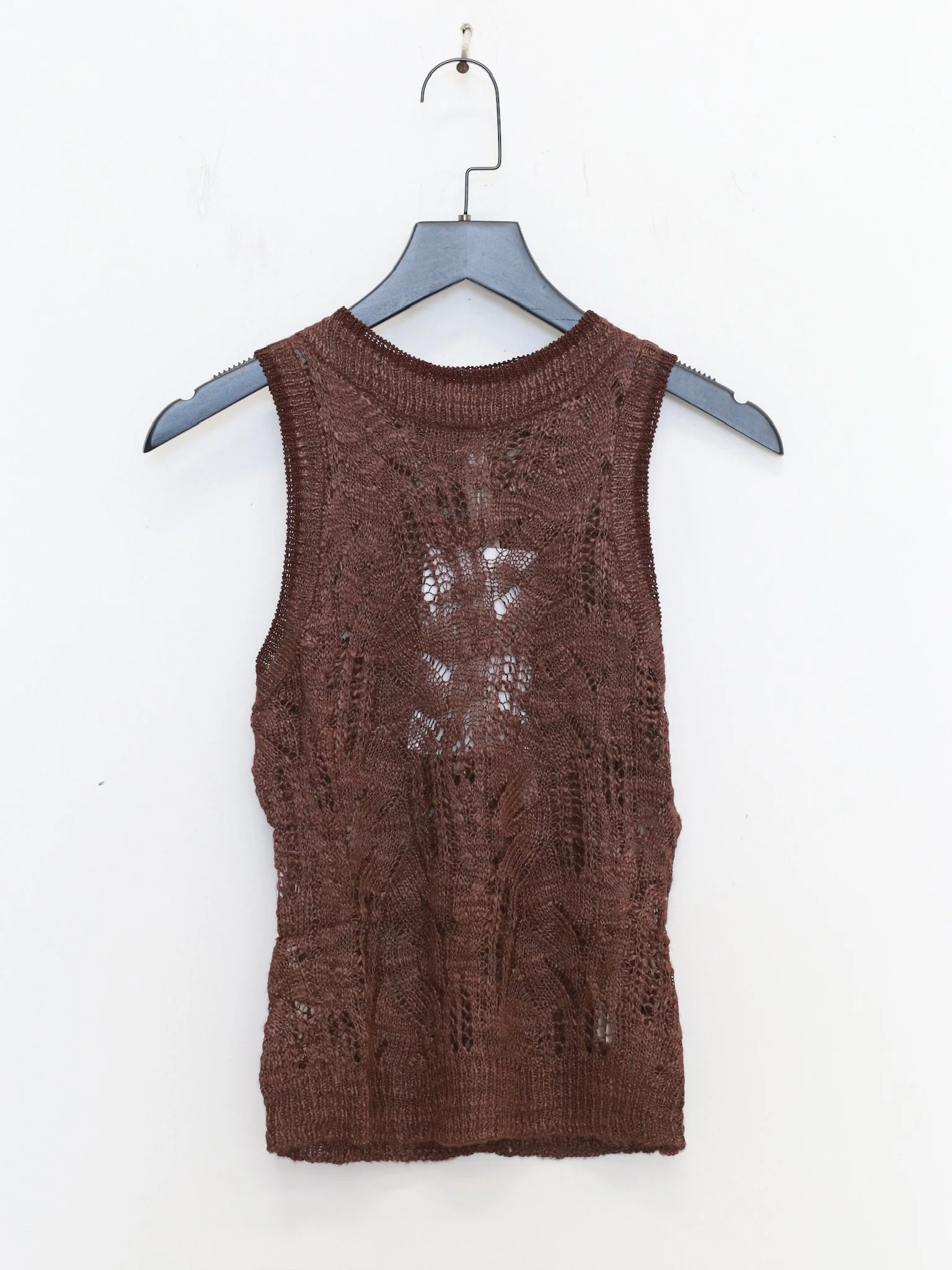 OUDE WAAG Spring/Summer 2026 Openwork Cable Knit Silk Vest OW-OW-26SS-KT06-KF BR440 COFFEE - Image 4