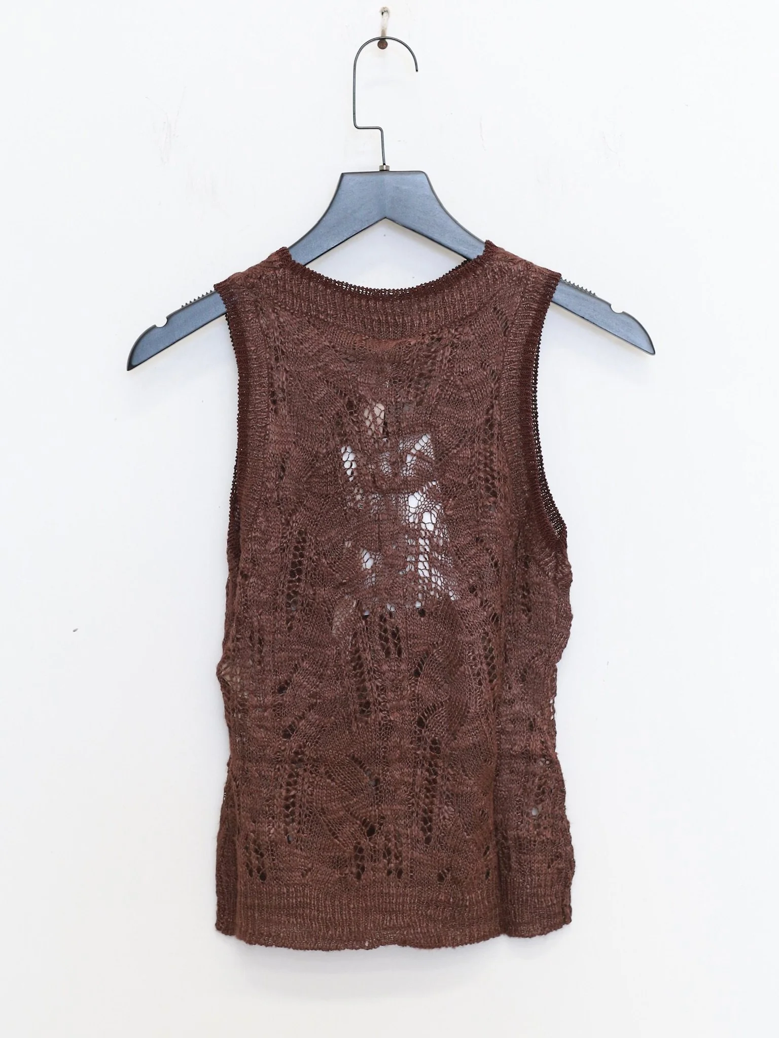 OUDE WAAG Spring/Summer 2026 Openwork Cable Knit Silk Vest OW-OW-26SS-KT06-KF BR440 COFFEE - Image 7