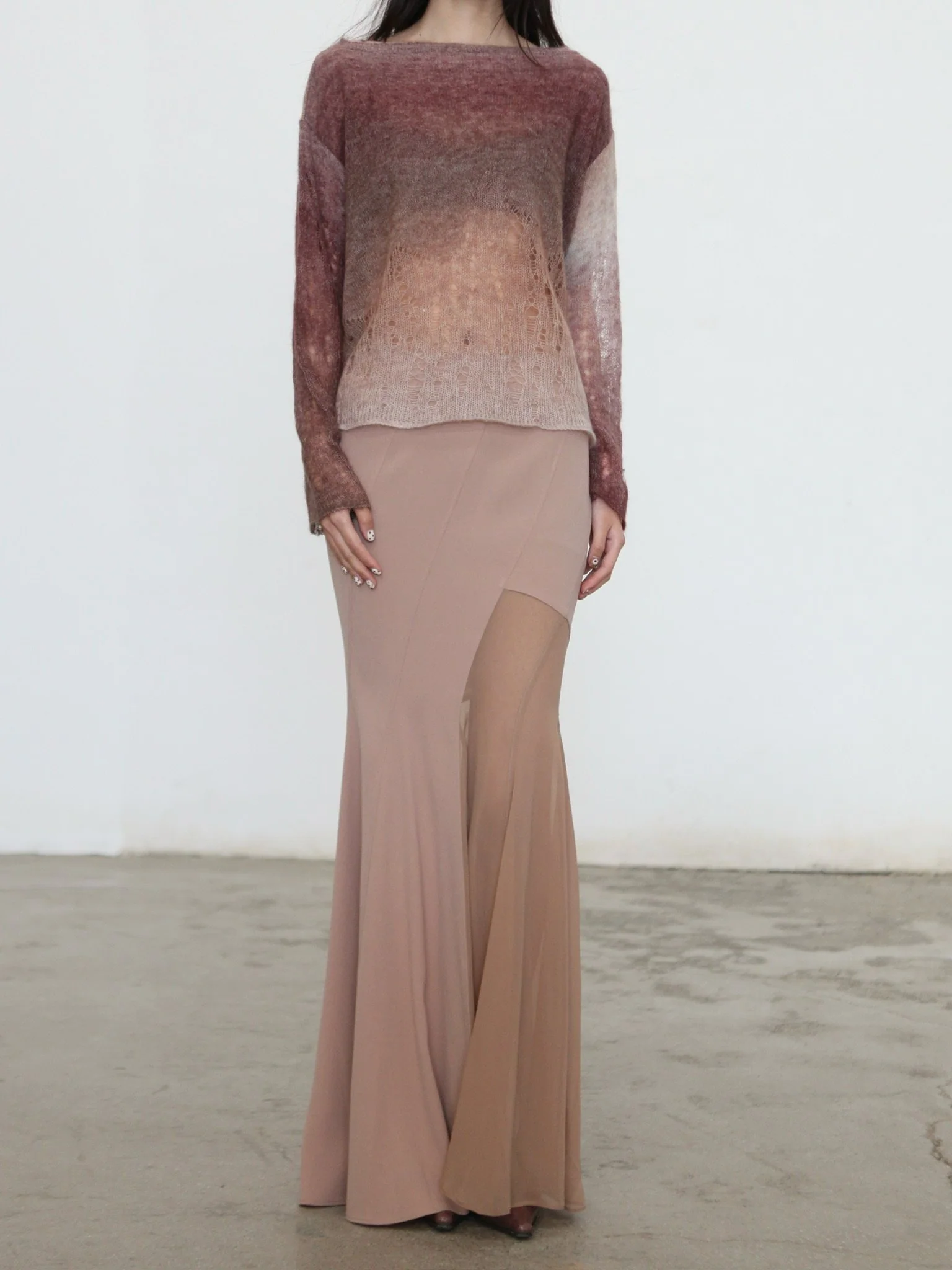 OUDE WAAG Spring/Summer 2026 Ripple-Patterned Fishtail Skirt OW-OW-26SS-SK05-PM (PK230 PINK MIST) - Image 6