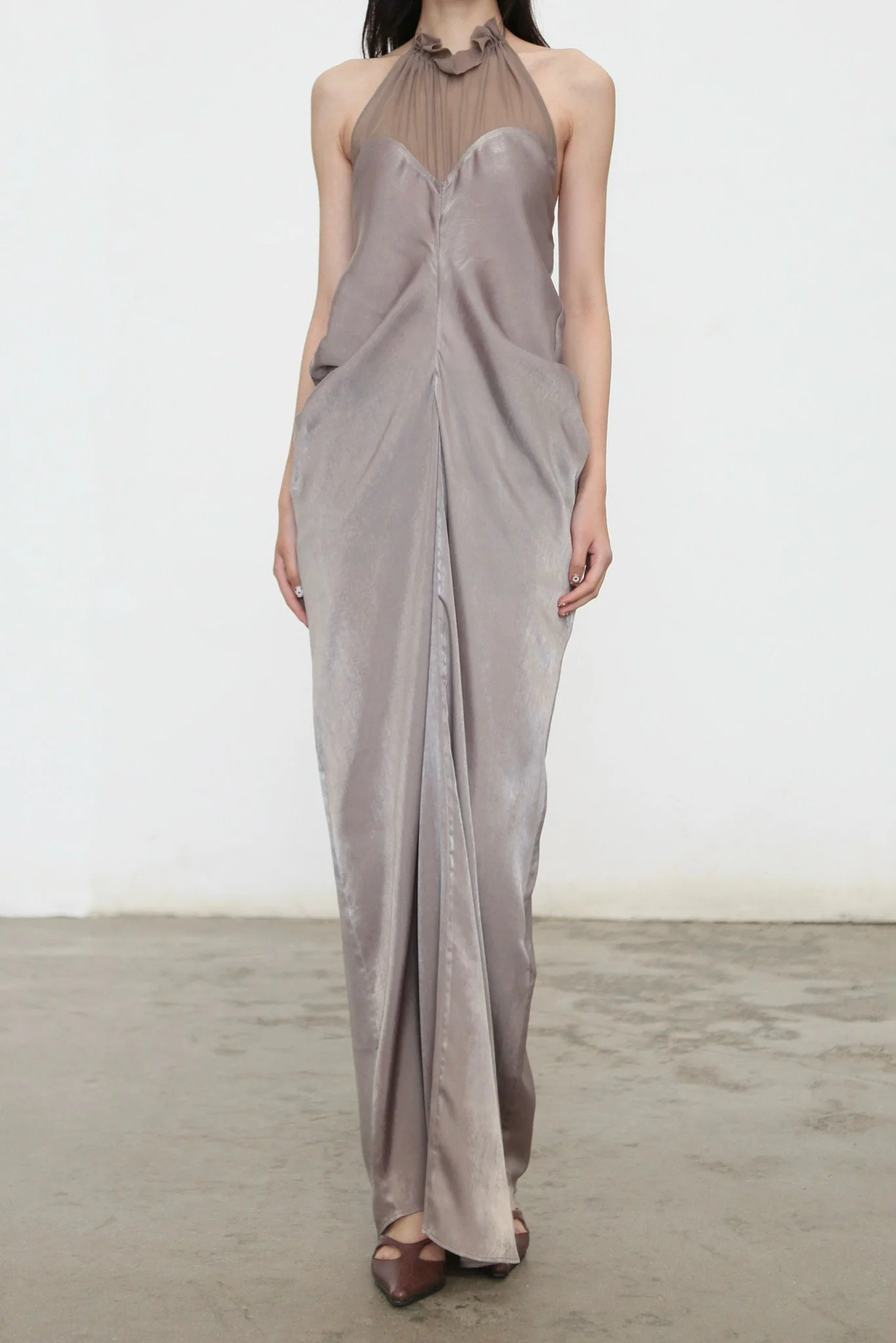 OUDE WAAG Spring/Summer 2026 Silk Patchwork Draped Dress OW-OW-26SS-DS35-HUI (GY800 GRAY)