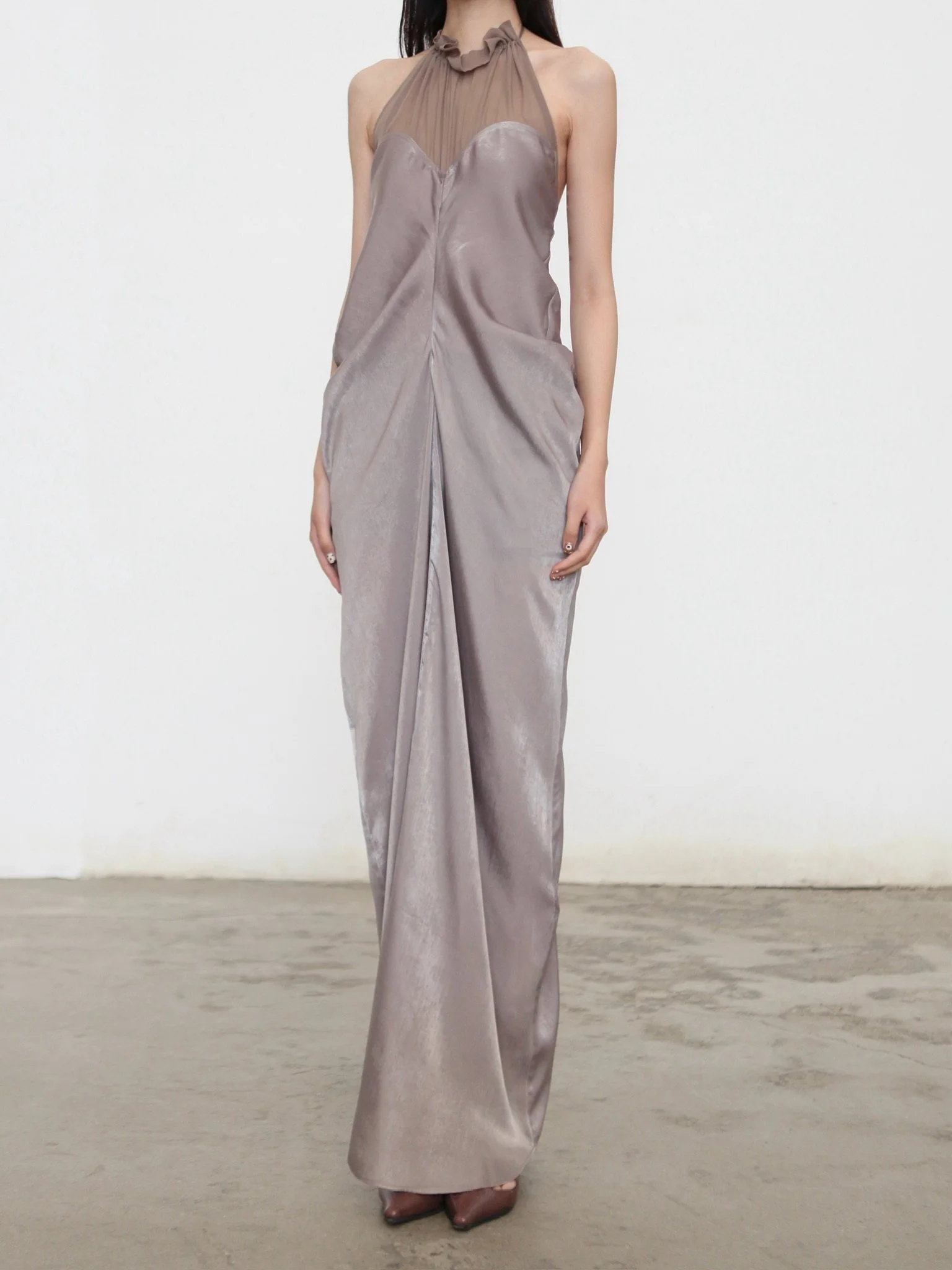 OUDE WAAG Spring/Summer 2026 Silk Patchwork Draped Dress OW-OW-26SS-DS35-HUI (GY800 GRAY) - Image 3