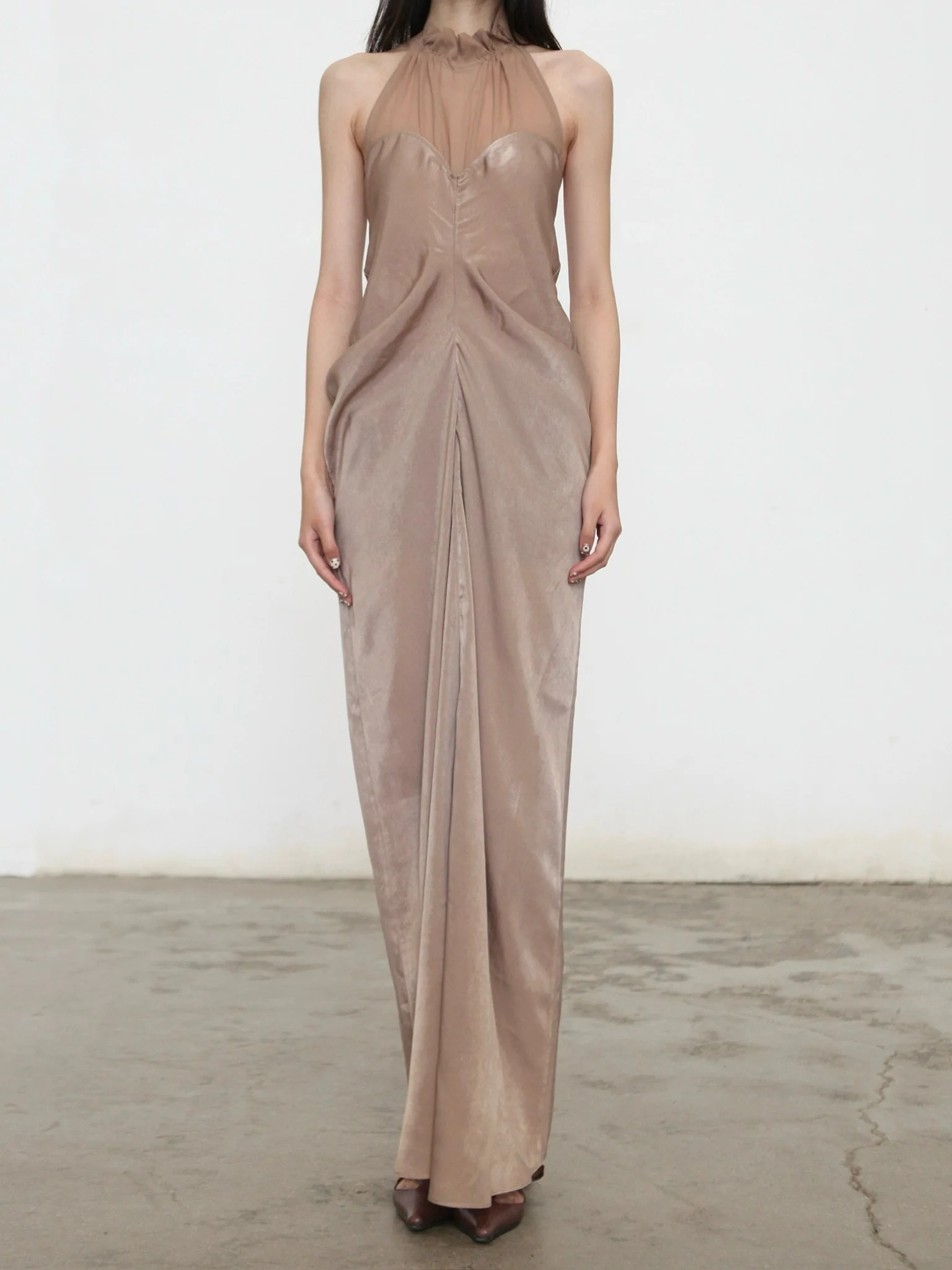 OUDE WAAG Spring/Summer 2026 Silk Patchwork Draped Dress OW-OW-26SS-DS35-PM (PK230 PINK MIST) - Image 4