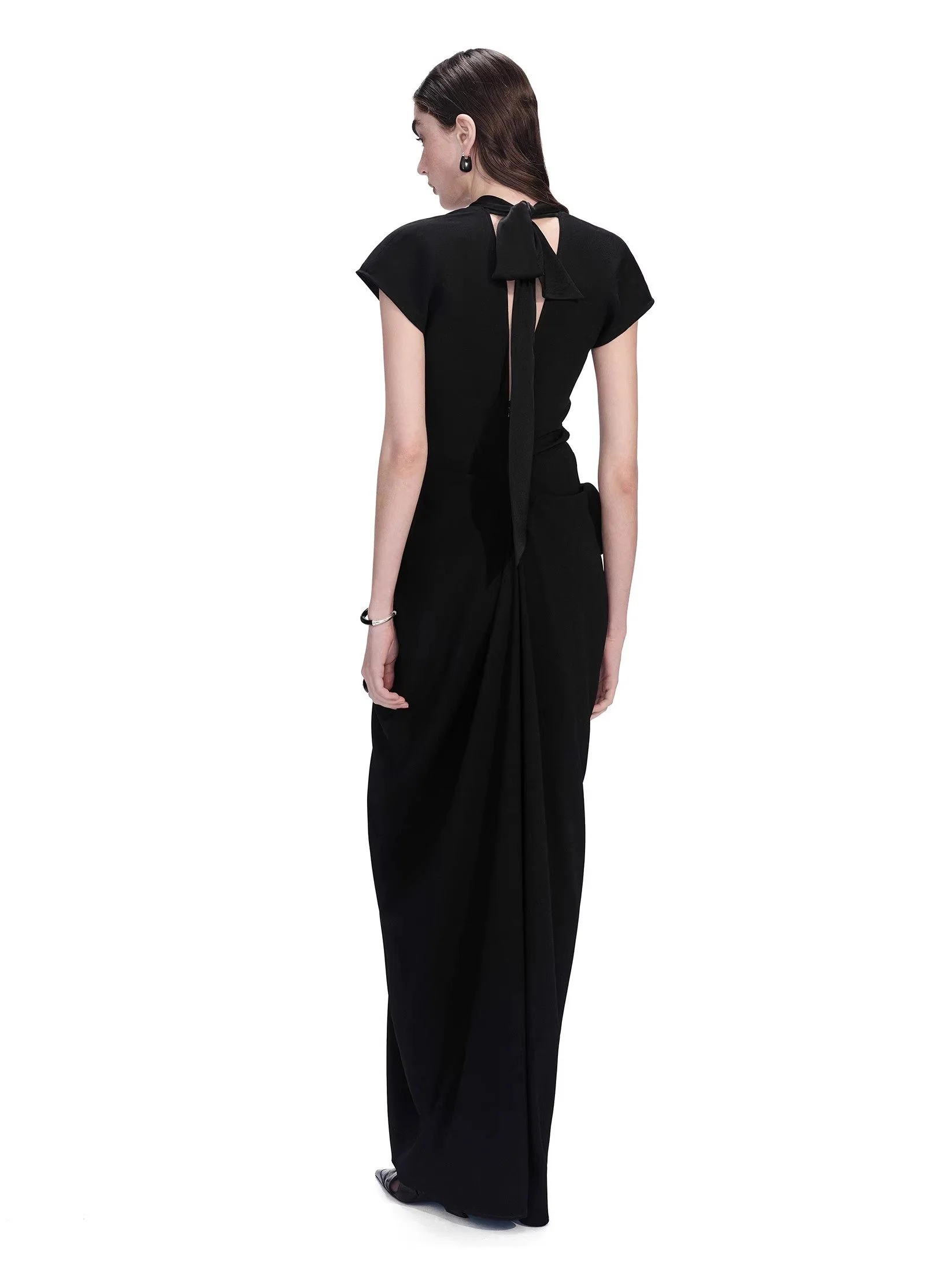 OUDE WAAG Spring/Summer 2026 V-neck draped dress OW-OW-26SS-DS21-HEI (BL900 BLACK) - Image 3
