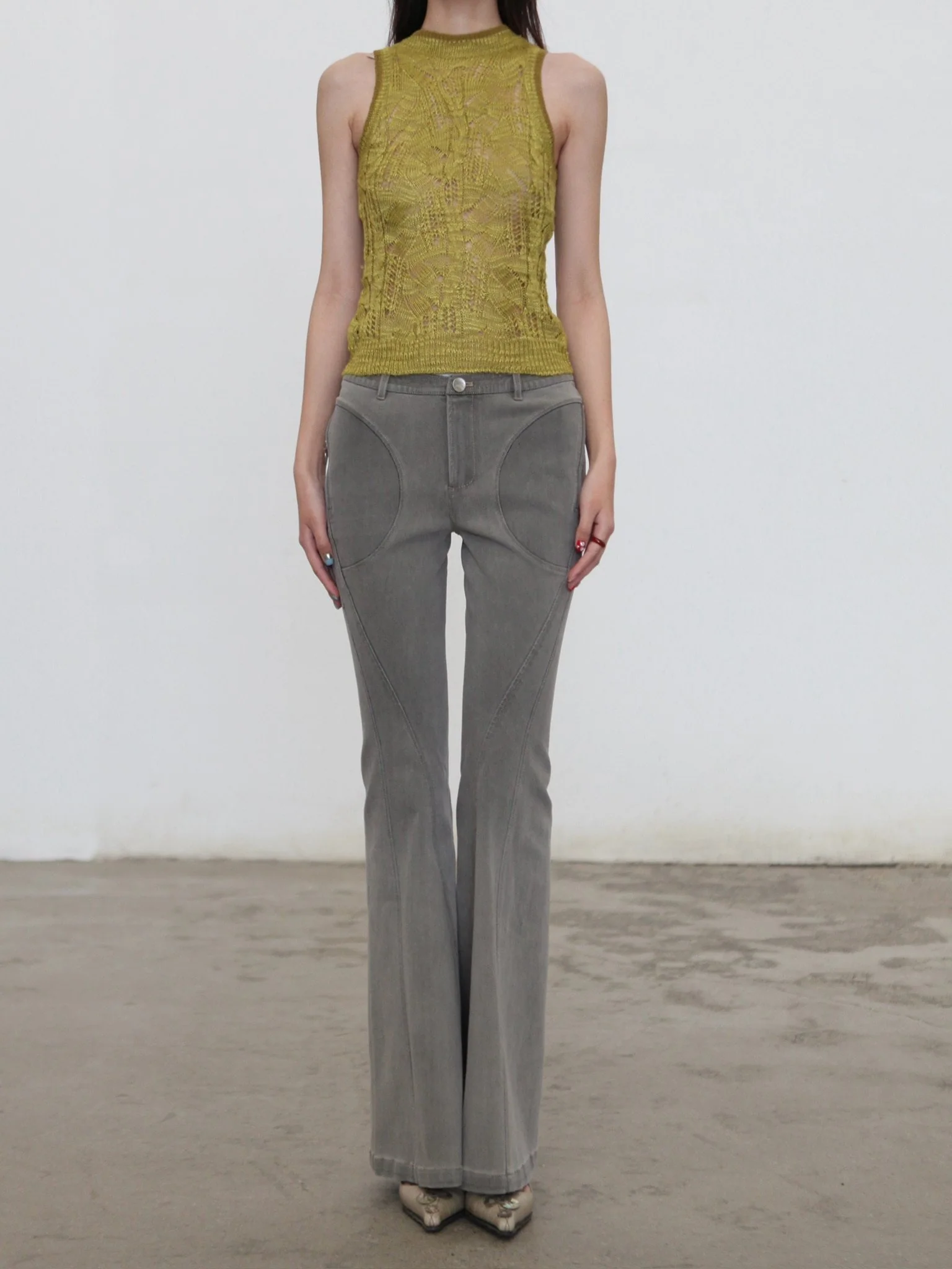 OUDE WAAG Spring/Summer 2026 Washed Stretch Flare Jeans OW-OW-26SS-PT07-QH GY840 LIGHT GREY - Image 8