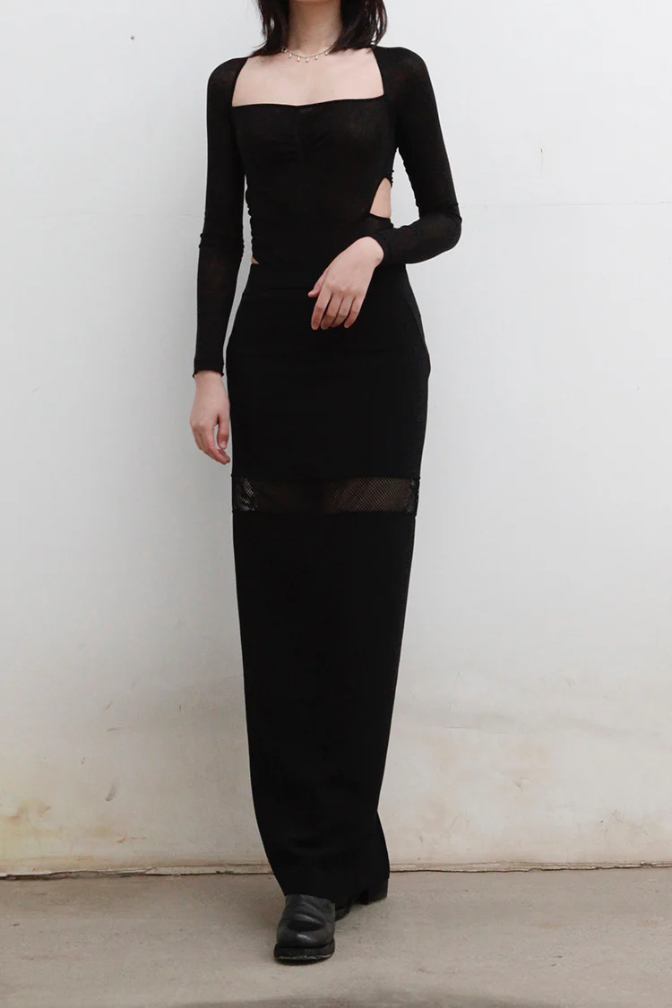 OUDE WAAG Stretch Mesh Panel Skirt OW-22SS-SK08 Black - Image 5