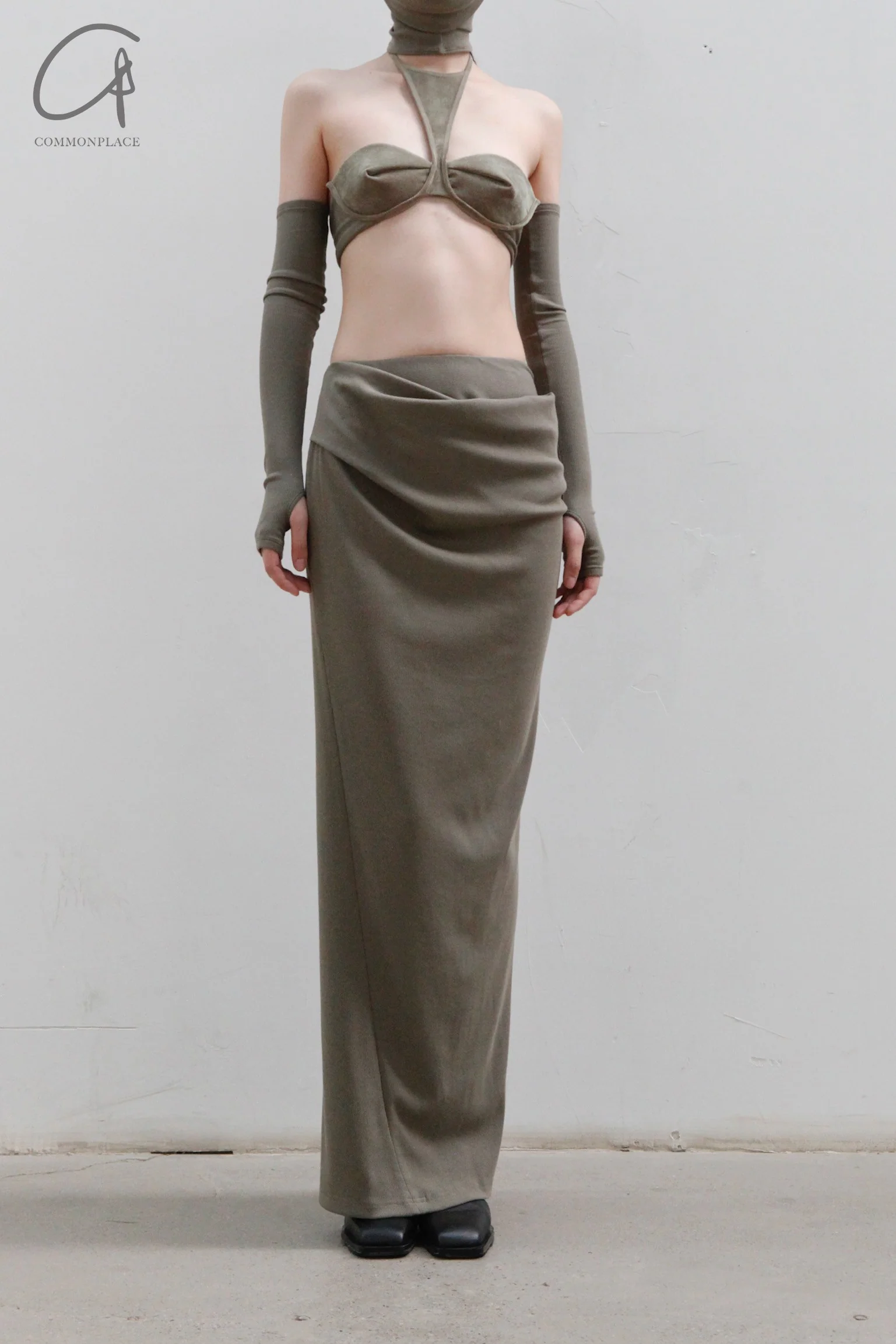 OUDE WAAG SK03 Series Threaded Draped Skirt OW-OW-23AW-SK03C1GR580-HUILV Grey Green - Image 5