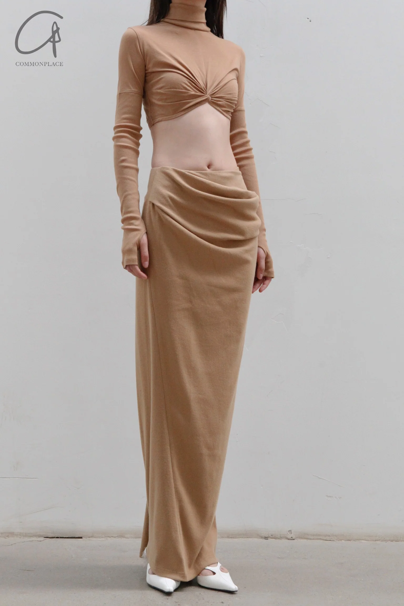 OUDE WAAG SK03 series threaded draped skirt OW-OW-23AW-SK03C1YE420-KAQI Khaki - Image 3