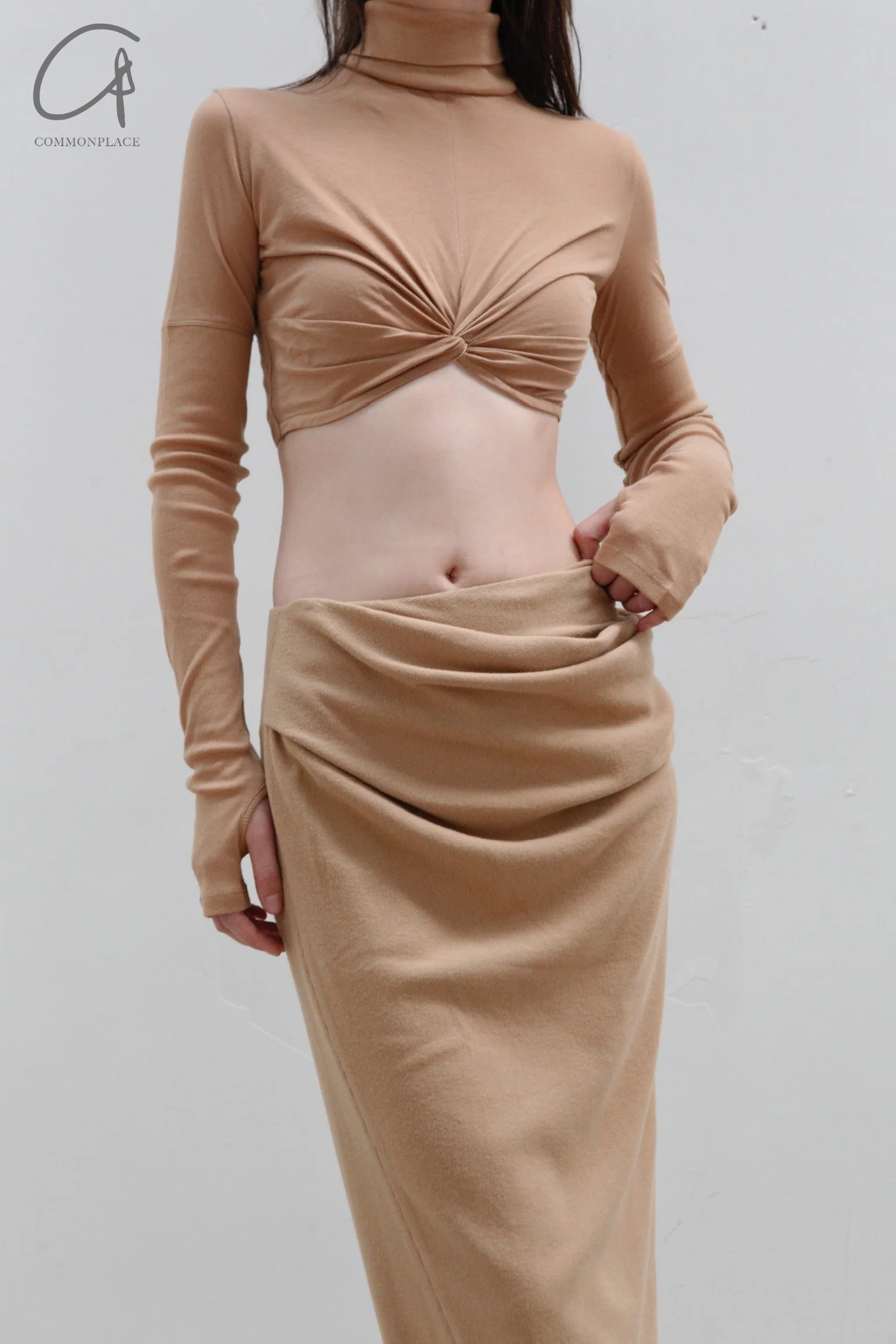 OUDE WAAG SK03 series threaded draped skirt OW-OW-23AW-SK03C1YE420-KAQI Khaki - Image 4