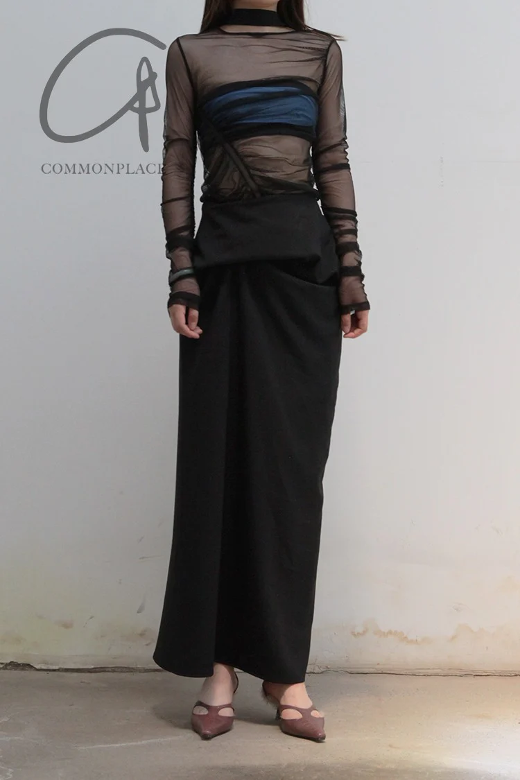 OUDE WAAG Twill draped asymmetrical skirt OW-21AW-SK04BL900 POW0016 - Image 9
