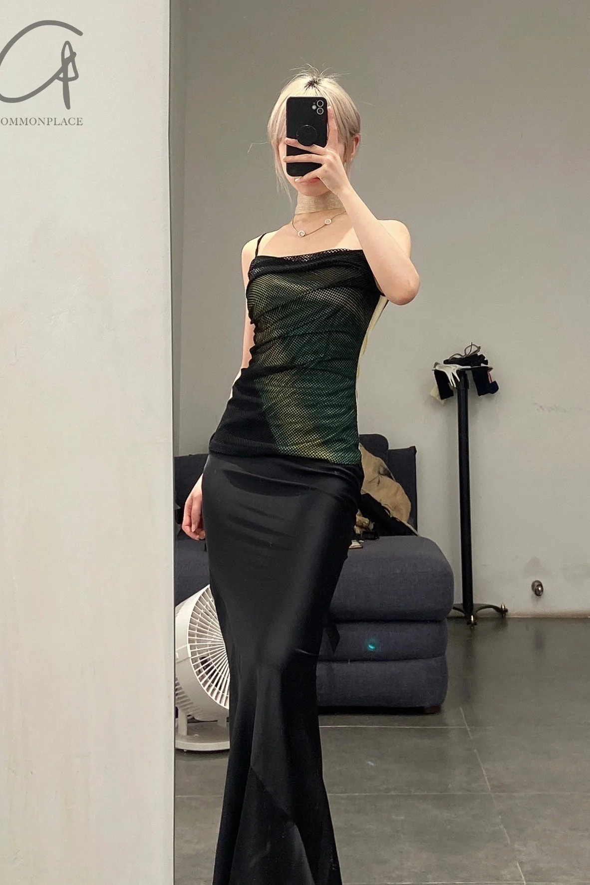 OUDE WAAG veil print camisole OW-22SS-TP07 black green yellow - Image 6