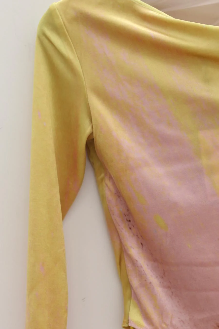 OUDE WAAG Velvet Draped Print Bodysuit OW-22AW-BD07 Yellow Pink Print - Image 2