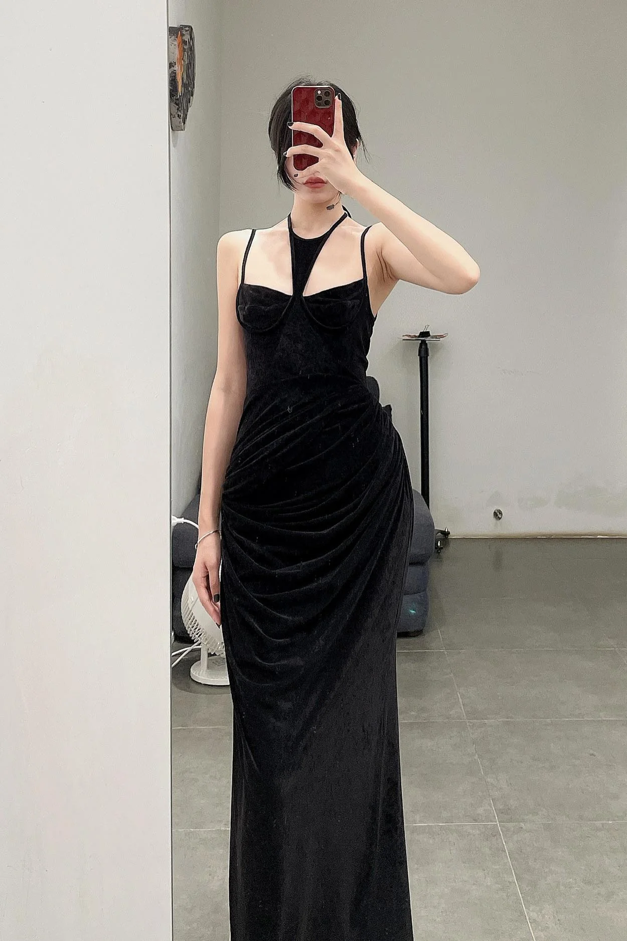 OUDE WAAG velvet halterneck drape print dress OW-22AW-DS03 black - Image 16