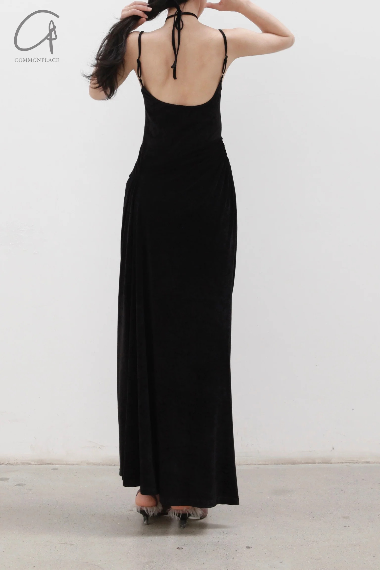 OUDE WAAG velvet halterneck drape print dress OW-22AW-DS03 black - Image 8