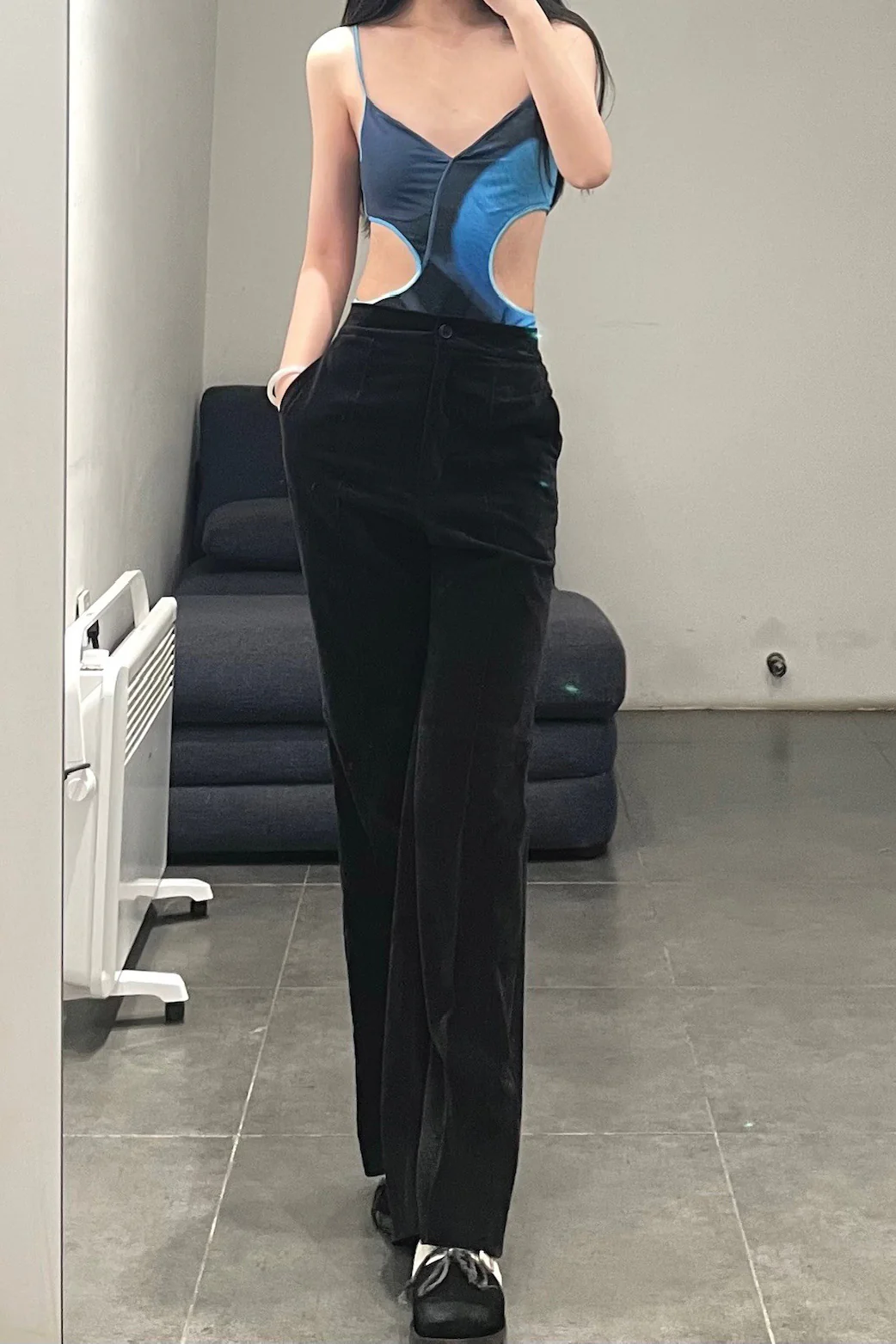 OUDE WAAG Velvet Loose Flare Pants OW-21AW-PT03-HEI Black - Image 10