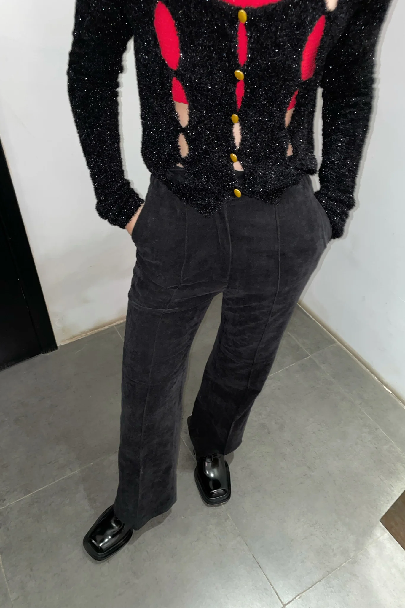 OUDE WAAG Velvet Loose Flare Pants OW-21AW-PT03-HEI Black - Image 26