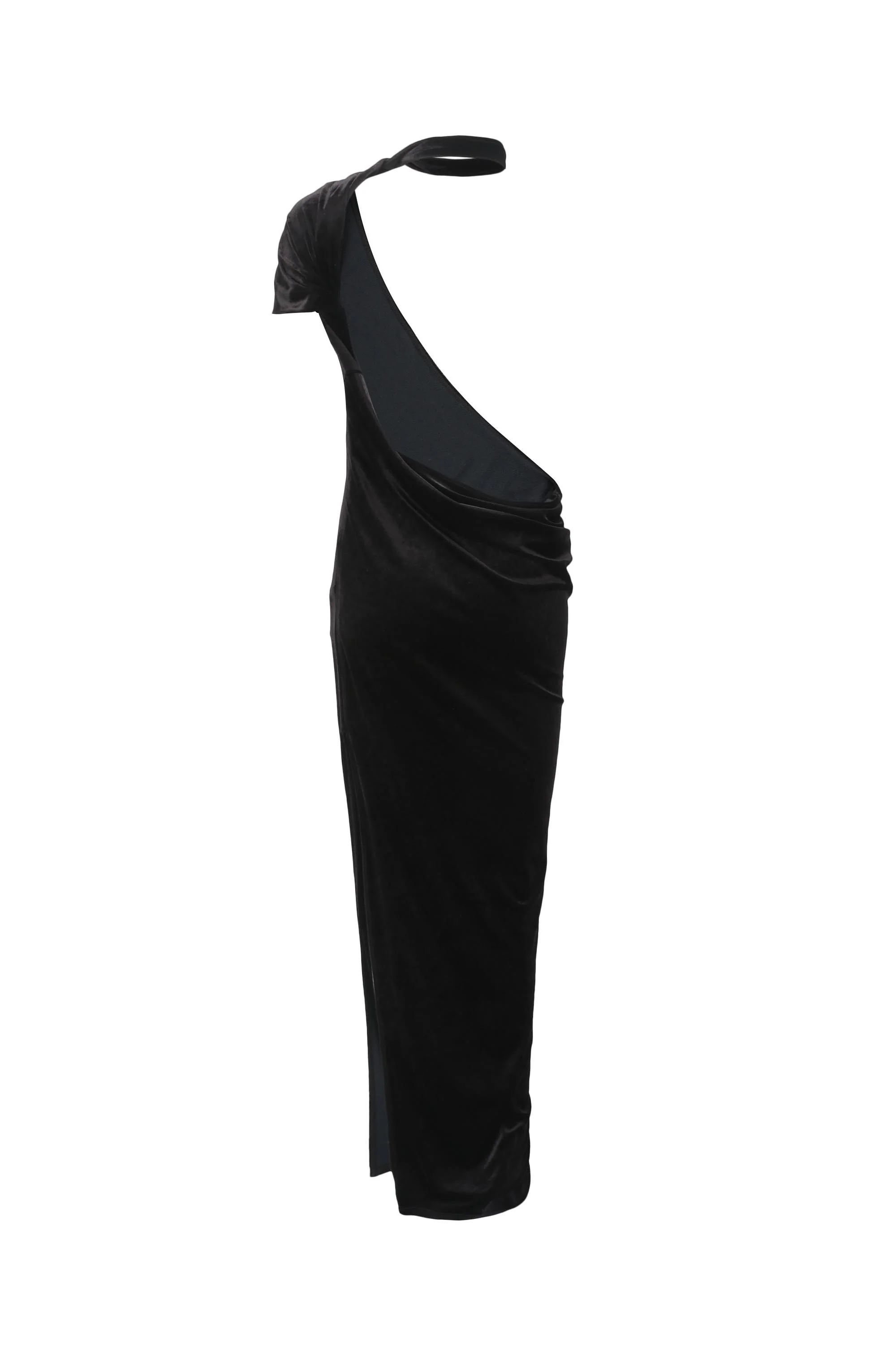 OUDE WAAG Velvet One Shoulder Drape Skirt OW-22AW-SK11 Black - Image 14