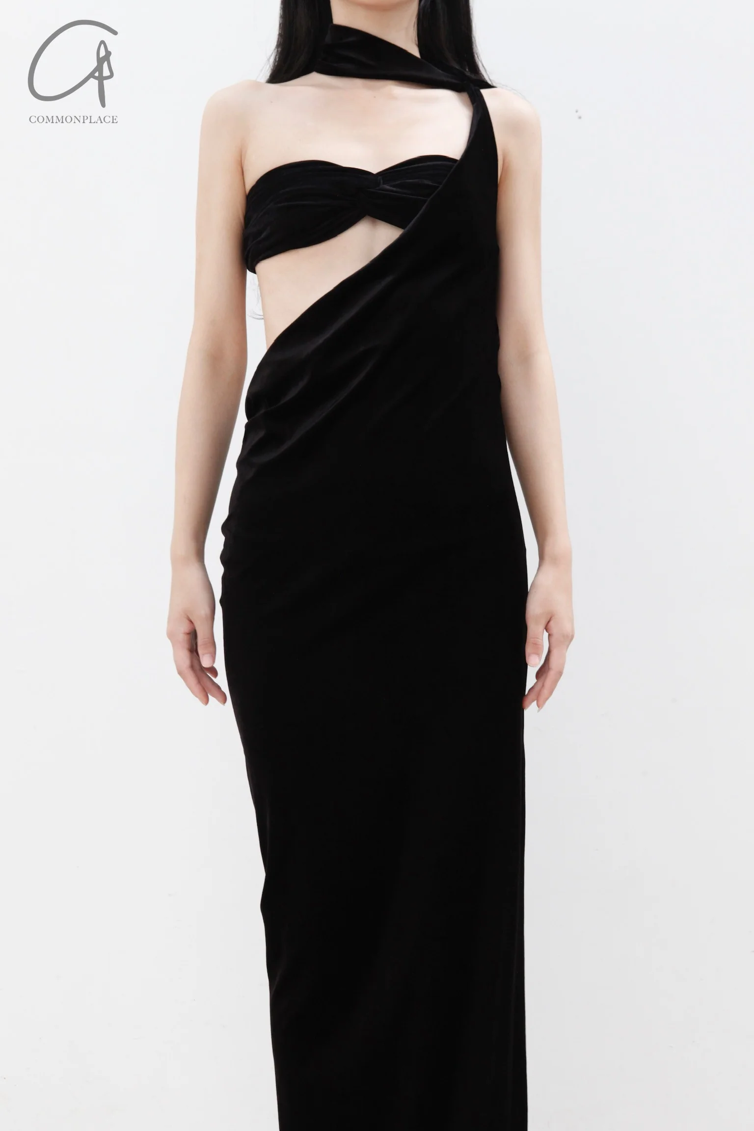 OUDE WAAG Velvet One Shoulder Drape Skirt OW-22AW-SK11 Black - Image 2