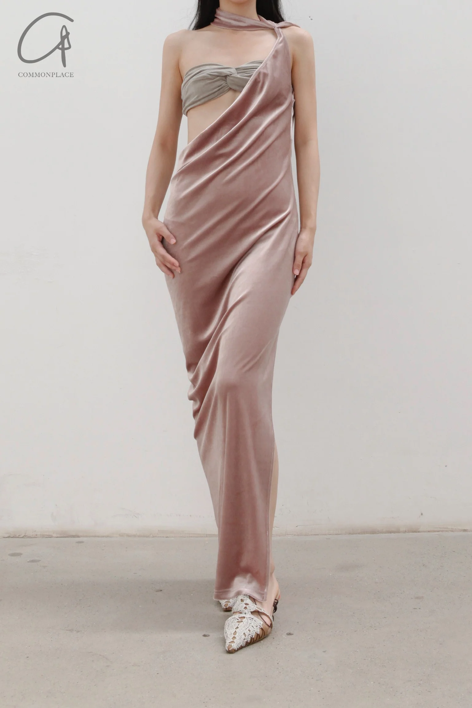 OUDE WAAG Velvet One Shoulder Drape Skirt OW-22AW-SK11 Tau Pink - Image 4