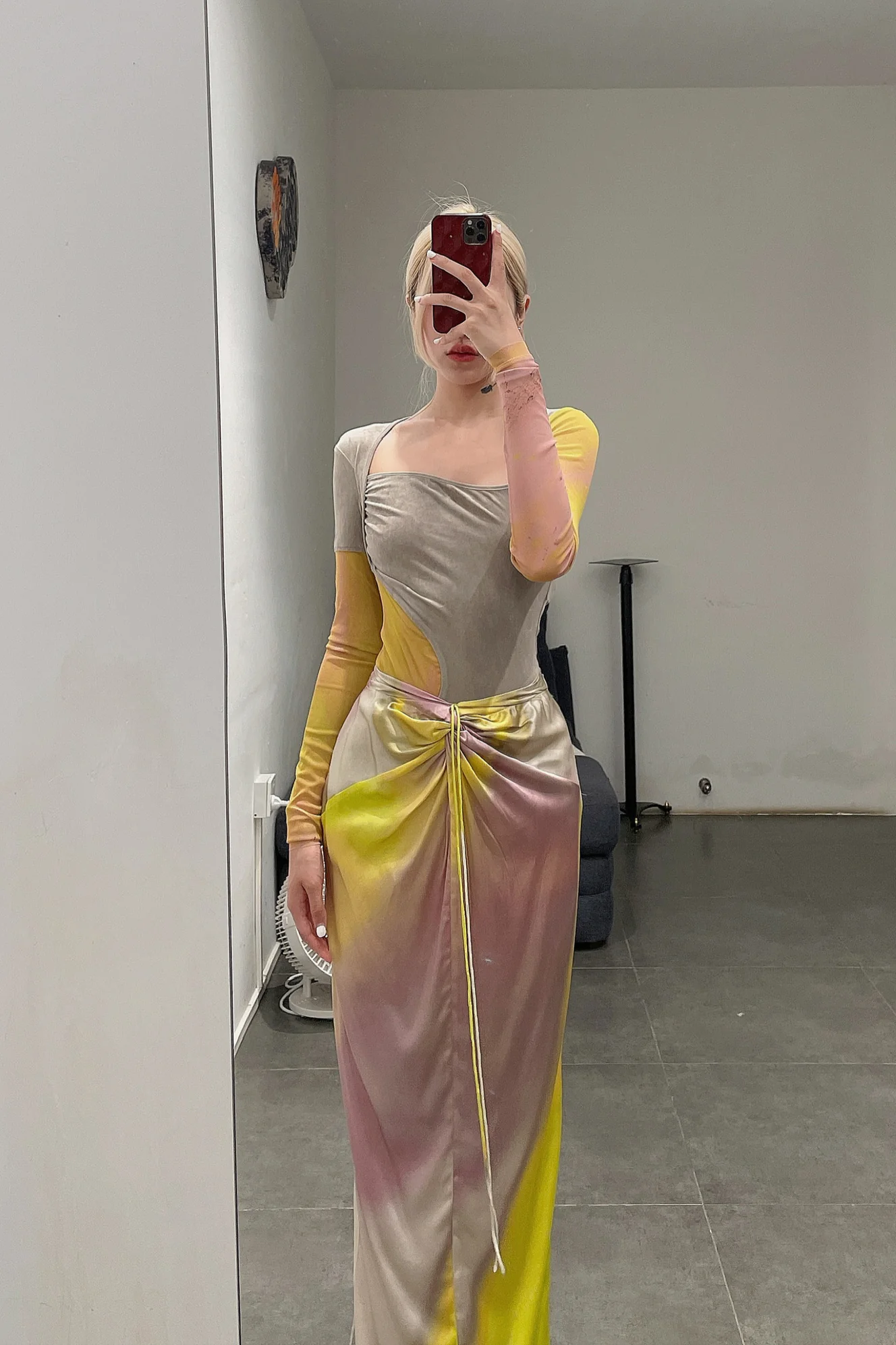 OUDE WAAG Velvet Patchwork Print Bodysuit OW-22AW-BD05 Yellow Pink Print - Image 11
