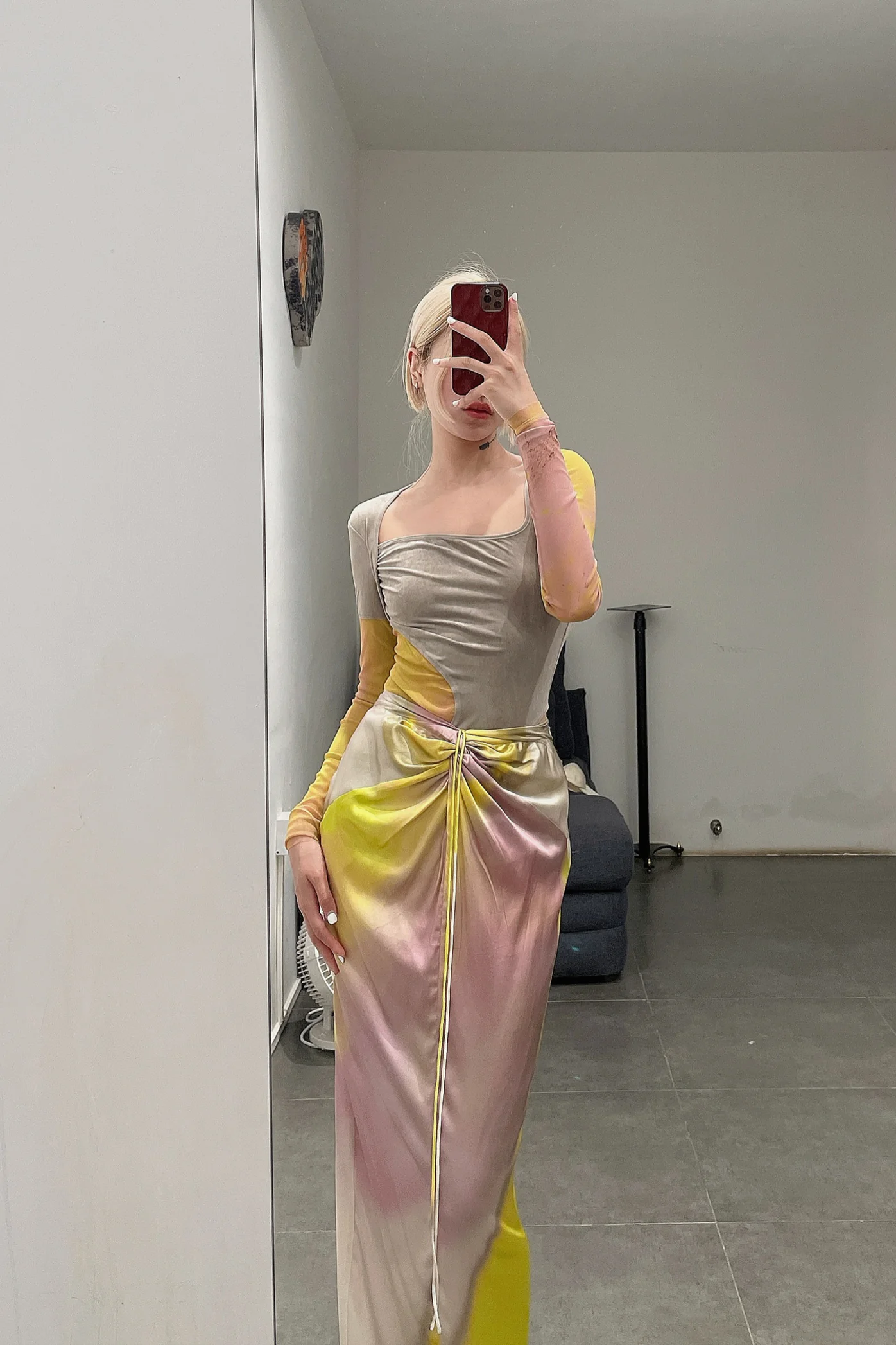 OUDE WAAG Velvet Patchwork Print Bodysuit OW-22AW-BD05 Yellow Pink Print - Image 12