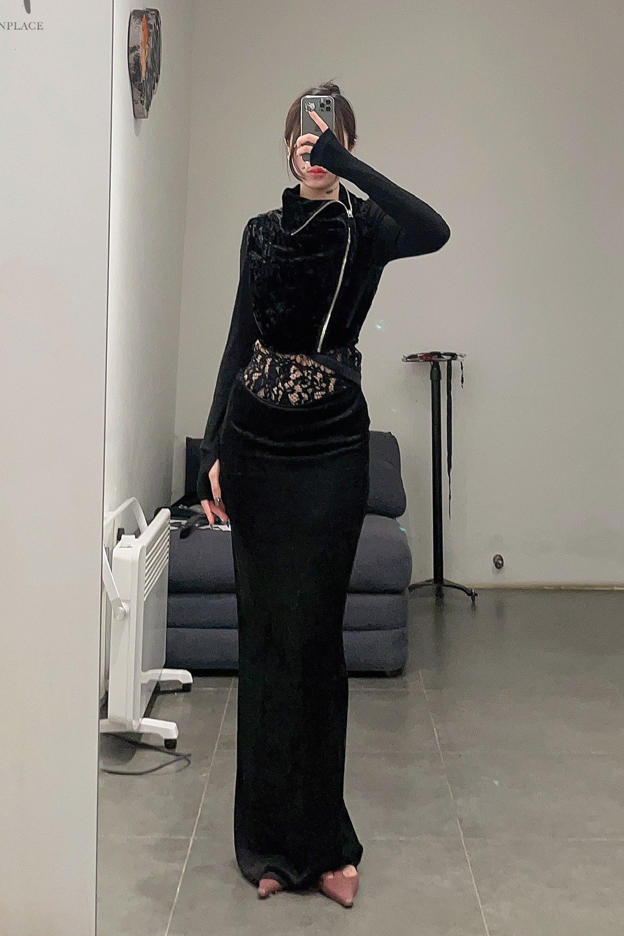 OUDE WAAG velvet splicing zipper jacket OW-23SS-JK01 black - Image 13