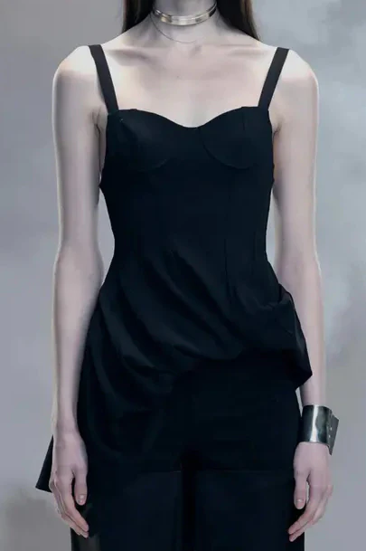OUDE WAAG Vertical cut strapless tube top OW-20AW-TP09BL99
