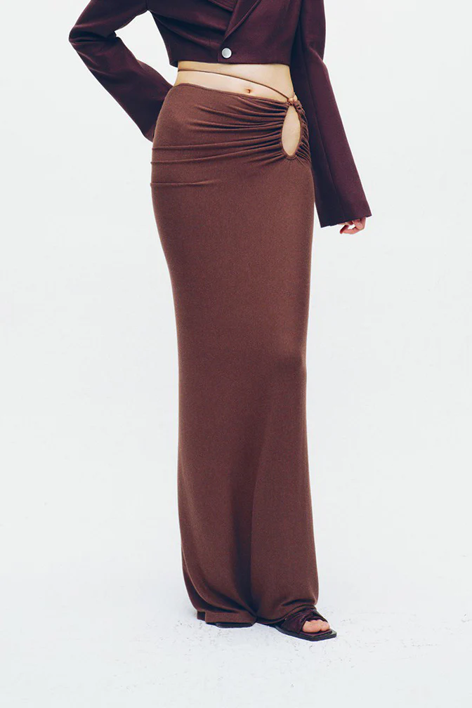 OUDE WAAG waisted smocked knitted skirt OW-OW-24SS-SK03-KAFEI brown - Image 10