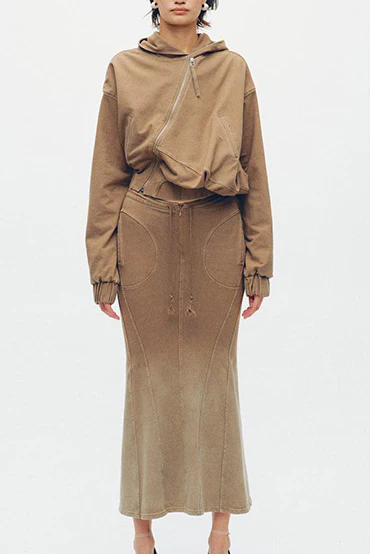 OUDE WAAG washed asymmetric sweatshirt OW-24SS-JK11 Khaki - Image 10