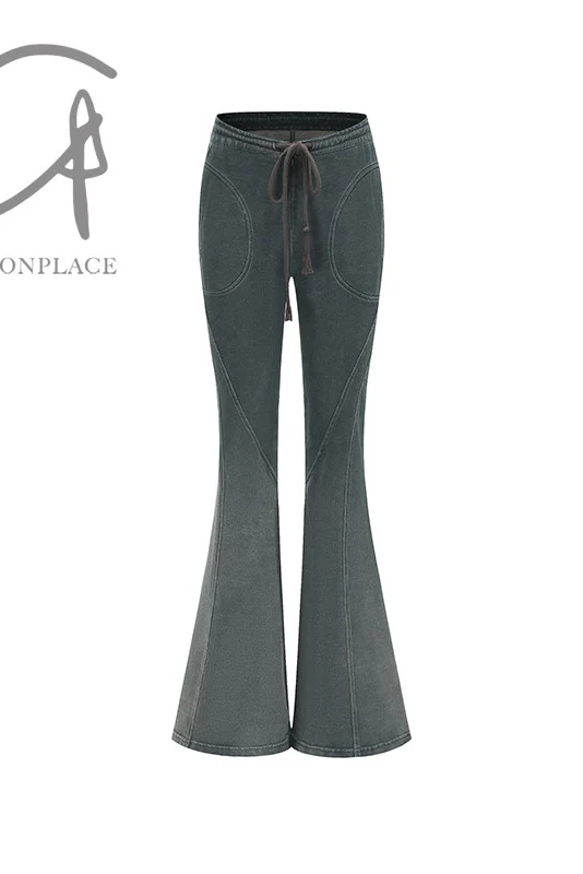 OUDE WAAG PT02 Series Washed Knit Flared Pants OW-OW-23AW-PT02C1BU680-HUILAN Gray Blue - Image 13