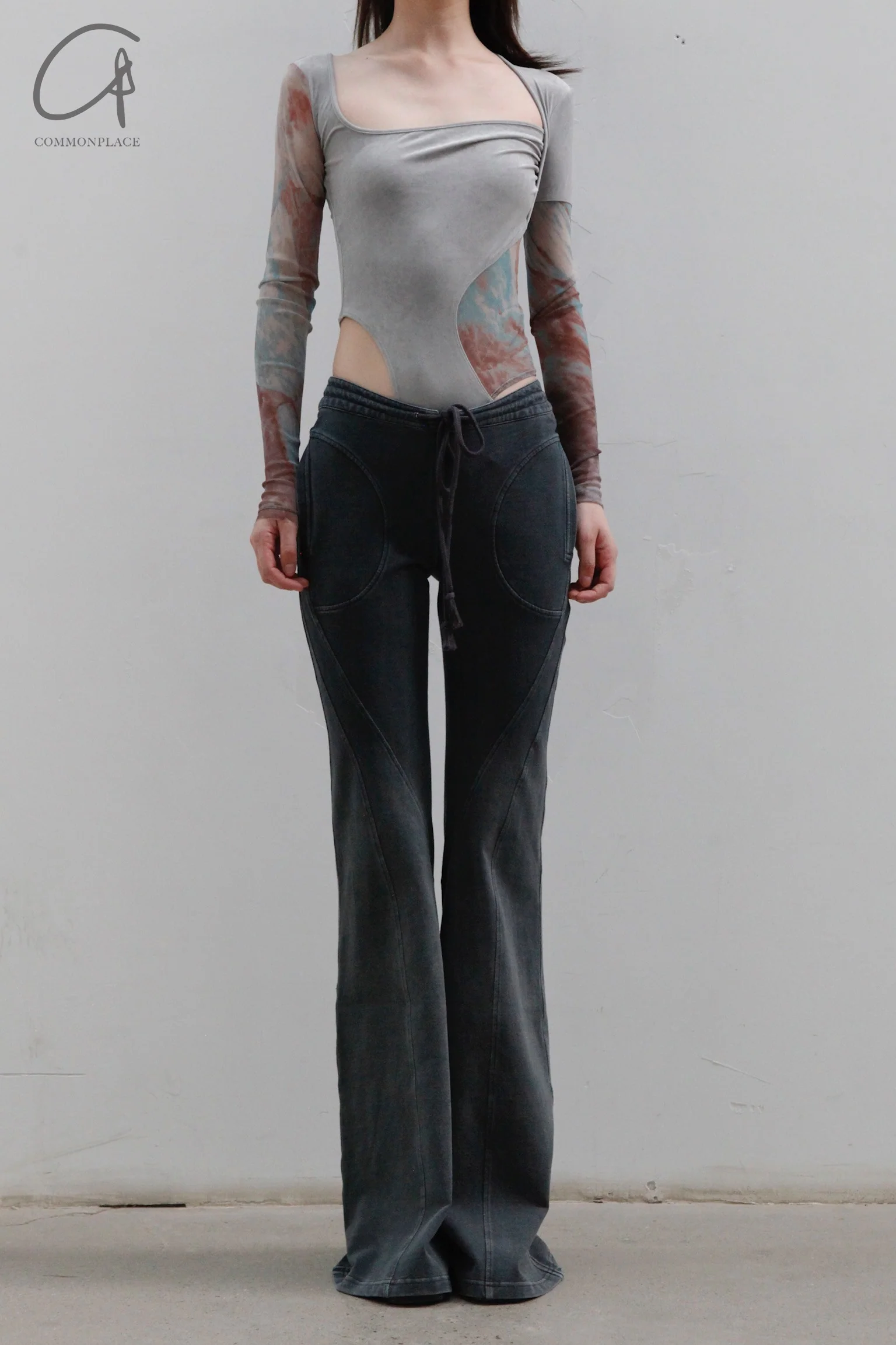 OUDE WAAG PT02 Series Washed Knit Flared Pants OW-OW-23AW-PT02C1BU680-HUILAN Gray Blue - Image 4