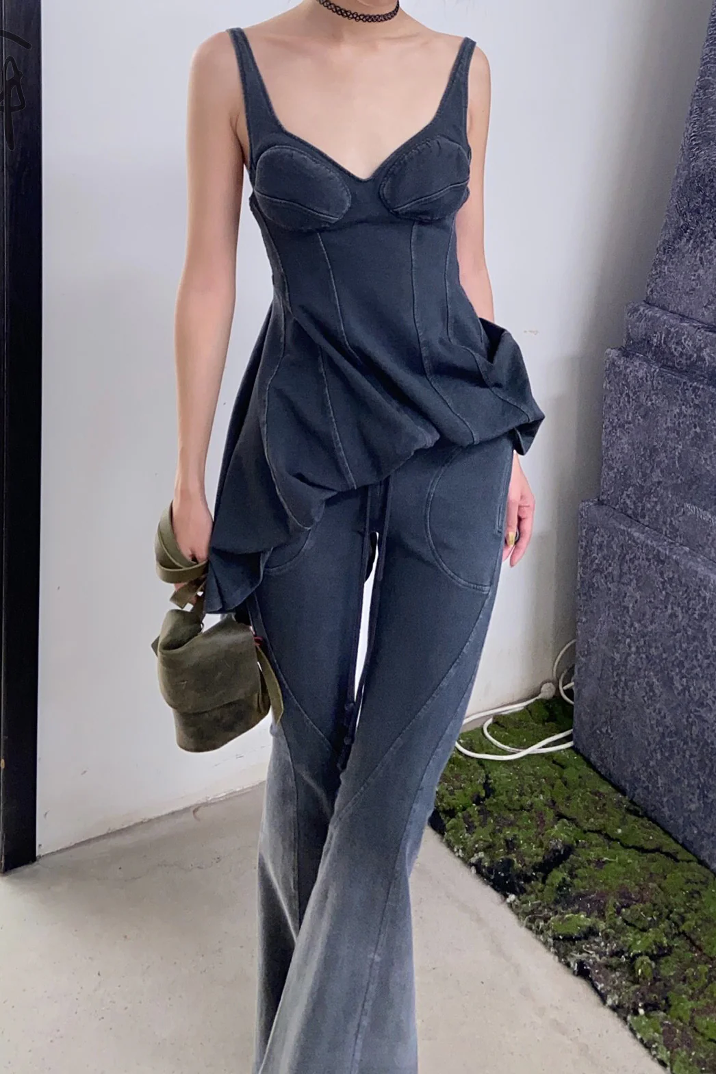 OUDE WAAG PT02 Series Washed Knit Flared Pants OW-OW-24SS-PT05-HUILAN Gray Blue OW-23AW-PT02 - Image 12