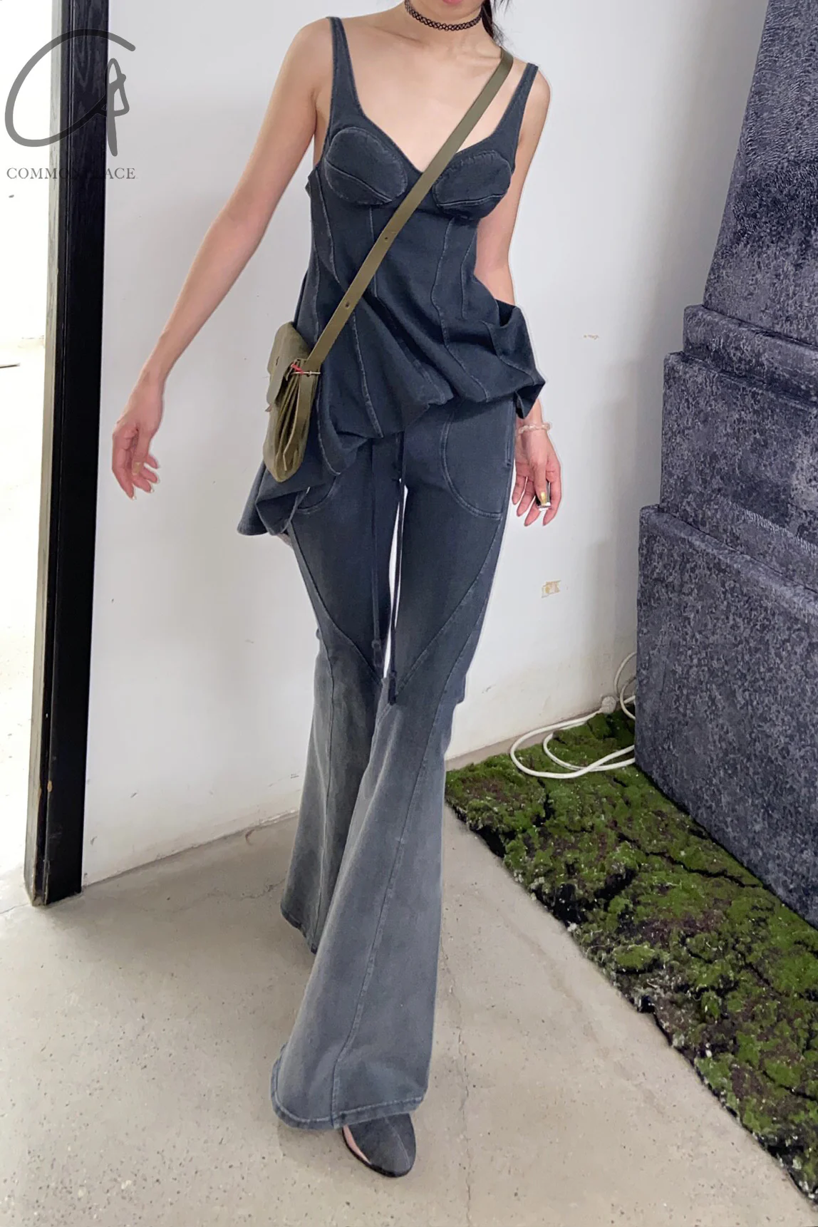 OUDE WAAG PT02 Series Washed Knit Flared Pants OW-OW-24SS-PT05-HUILAN Gray Blue OW-23AW-PT02 - Image 13