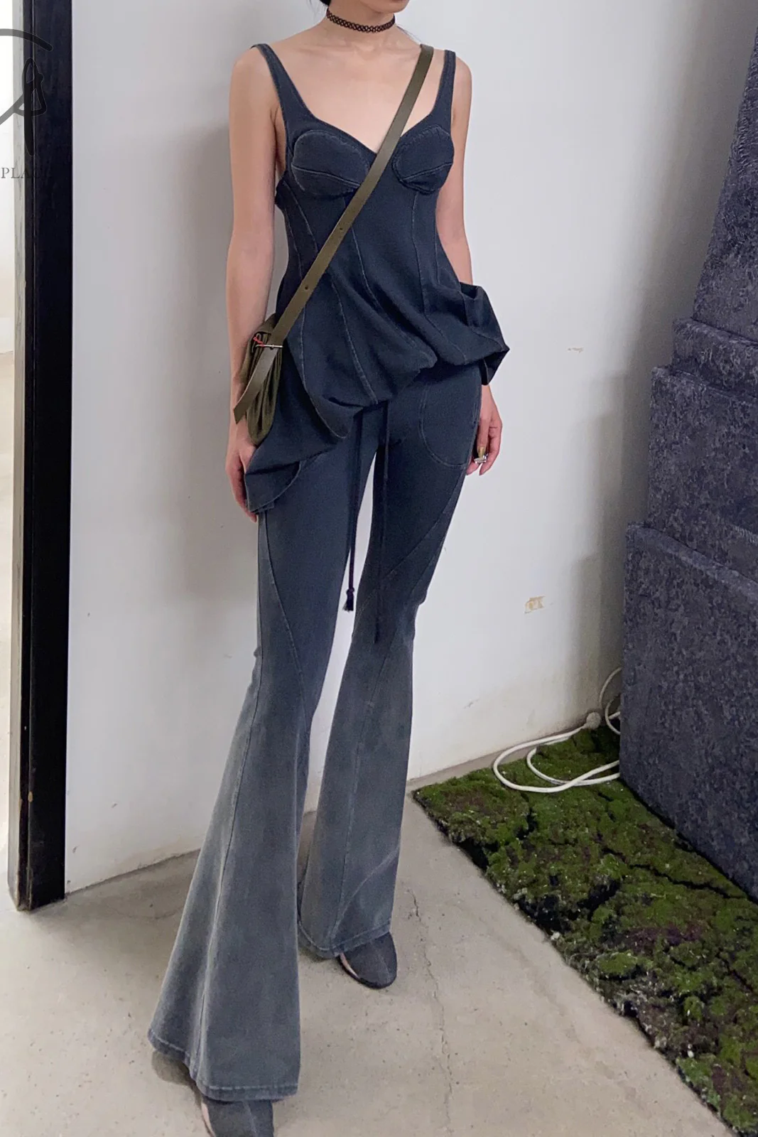 OUDE WAAG PT02 Series Washed Knit Flared Pants OW-OW-24SS-PT05-HUILAN Gray Blue OW-23AW-PT02 - Image 14