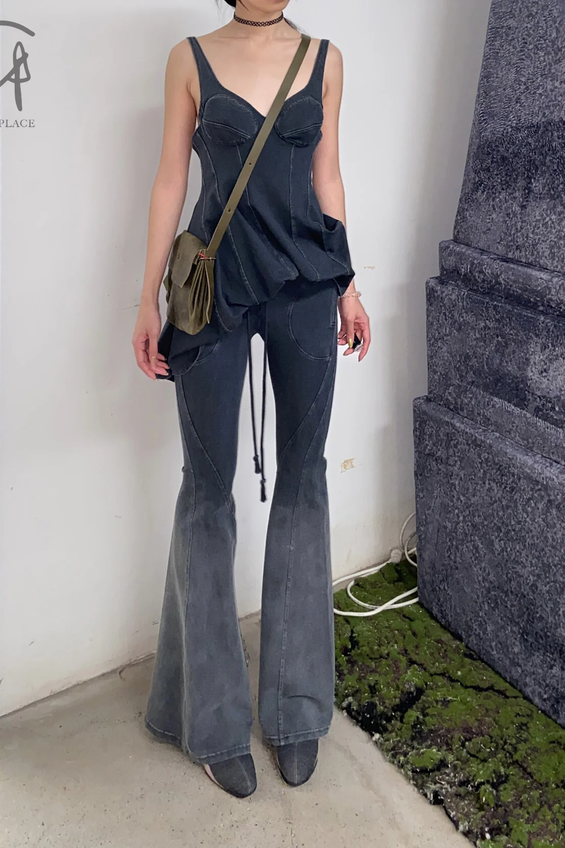 OUDE WAAG PT02 Series Washed Knit Flared Pants OW-OW-24SS-PT05-HUILAN Gray Blue OW-23AW-PT02 - Image 15