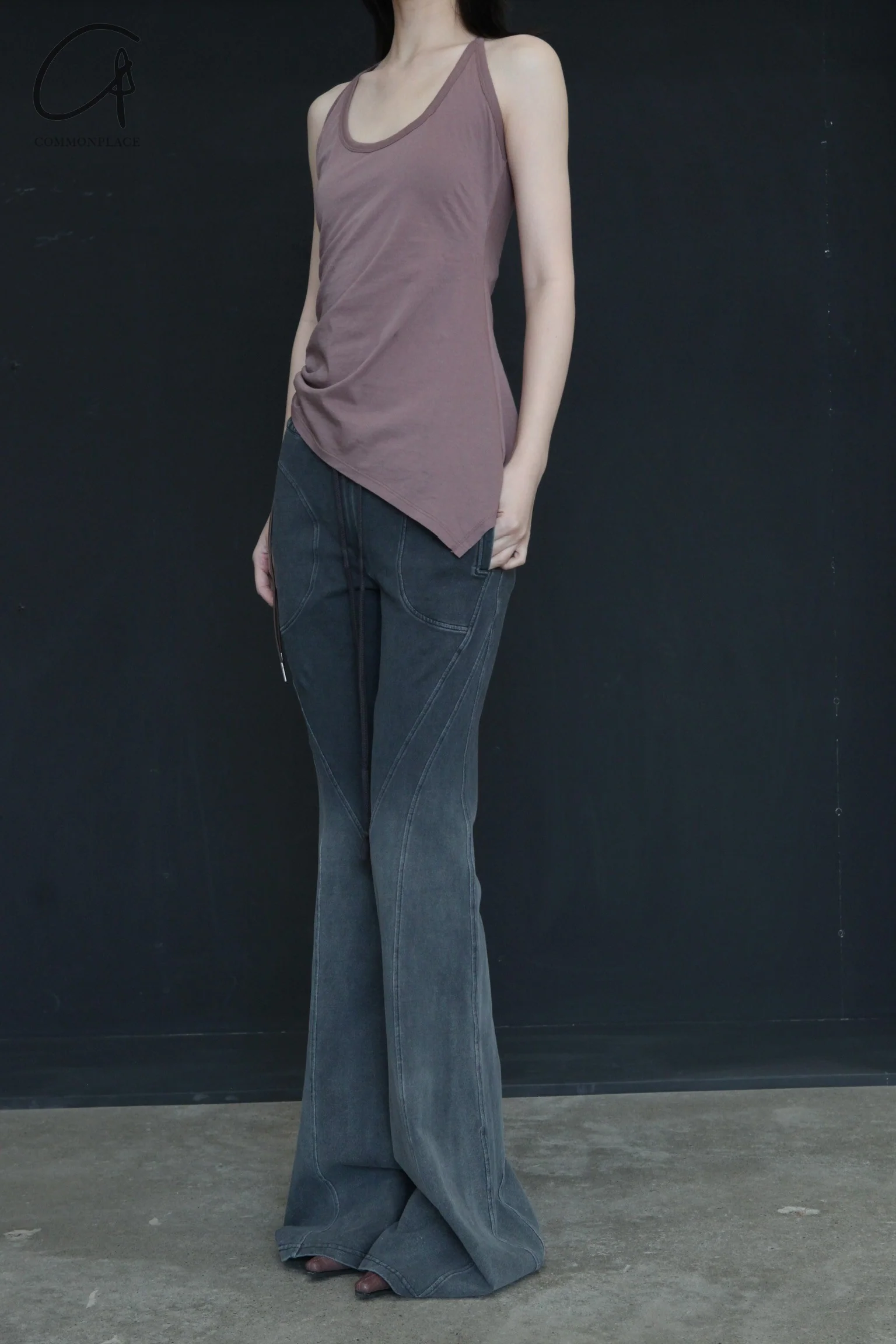OUDE WAAG PT02 Series Washed Knit Flared Pants OW-OW-24SS-PT05-HUILAN Gray Blue OW-23AW-PT02 - Image 5